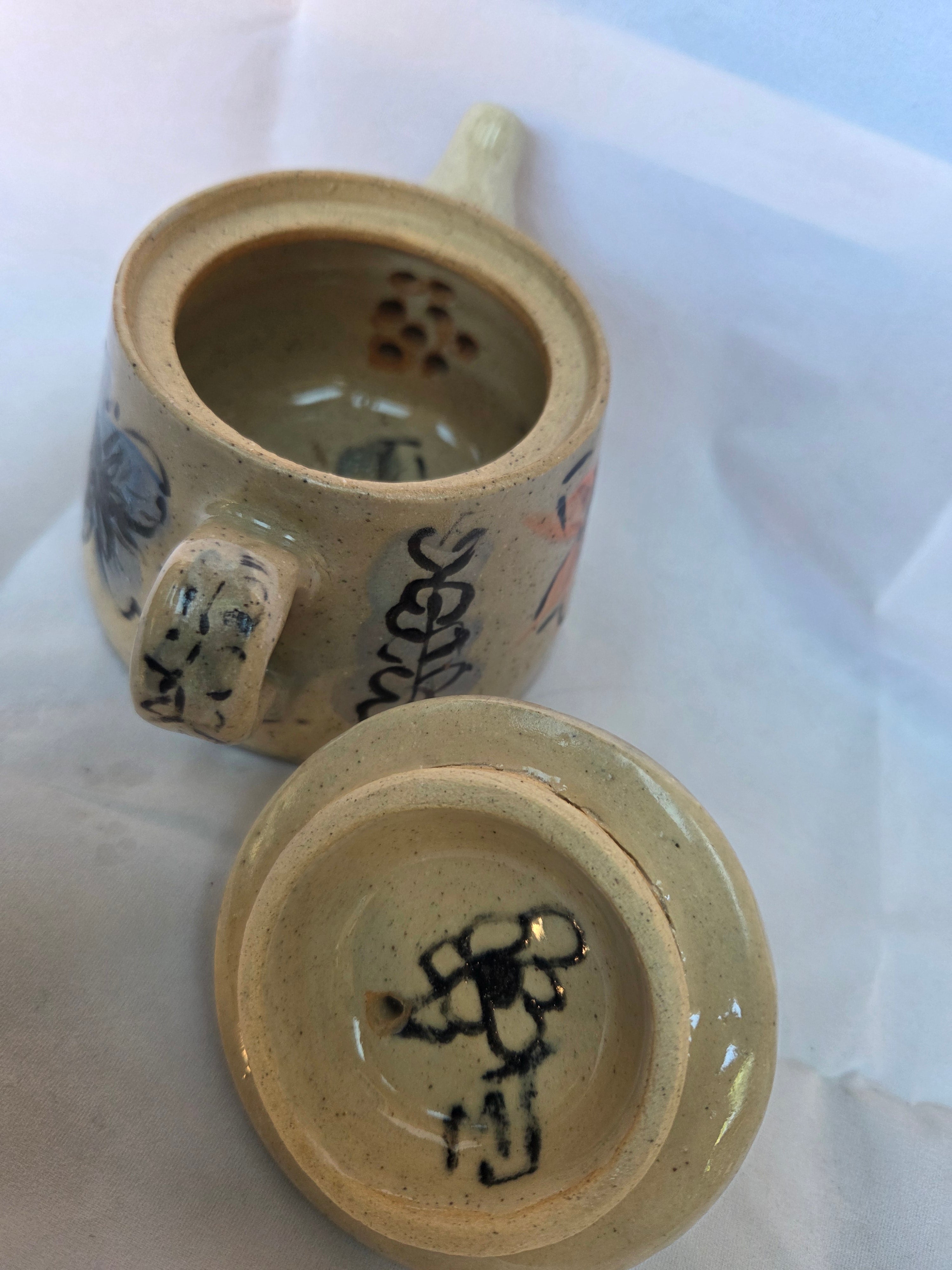 Small Japanese inspired ceramic One cup tea pot. Hand painted floral design. 10 x 9.5cm