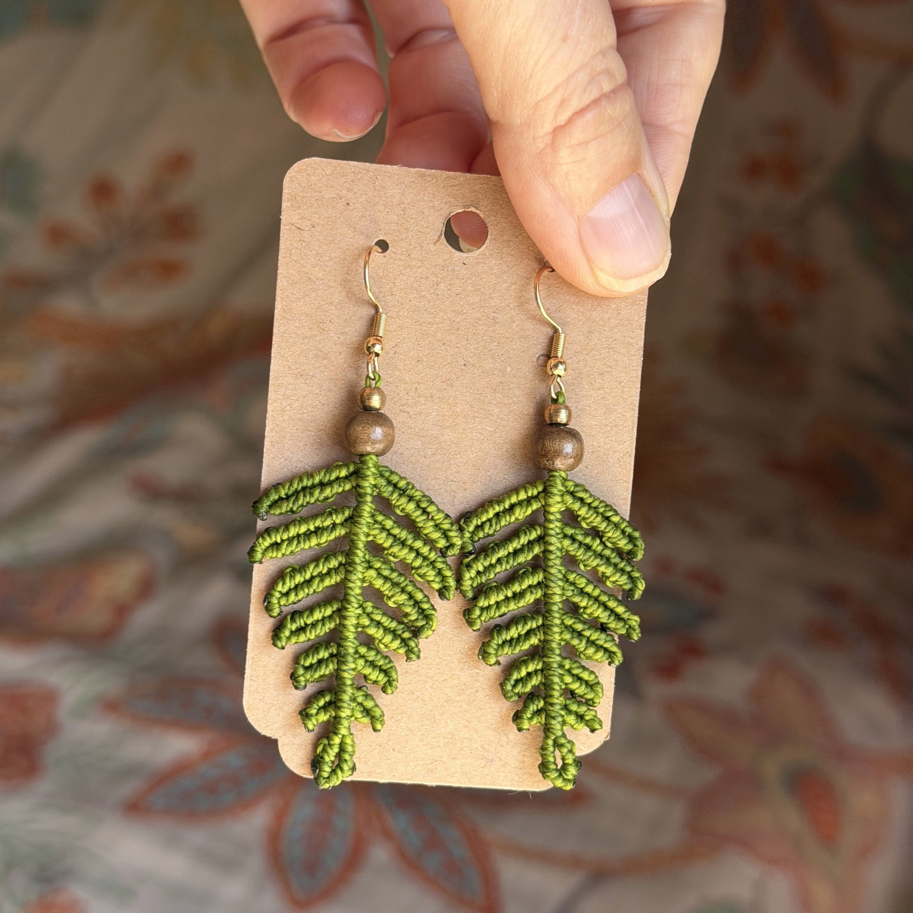Macrame Fern Leaf Earrings - earthy forest fae / New Zealand charm