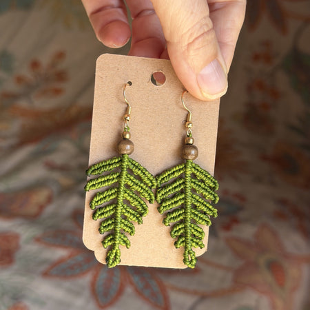 Macrame Fern Leaf Earrings - earthy forest fae