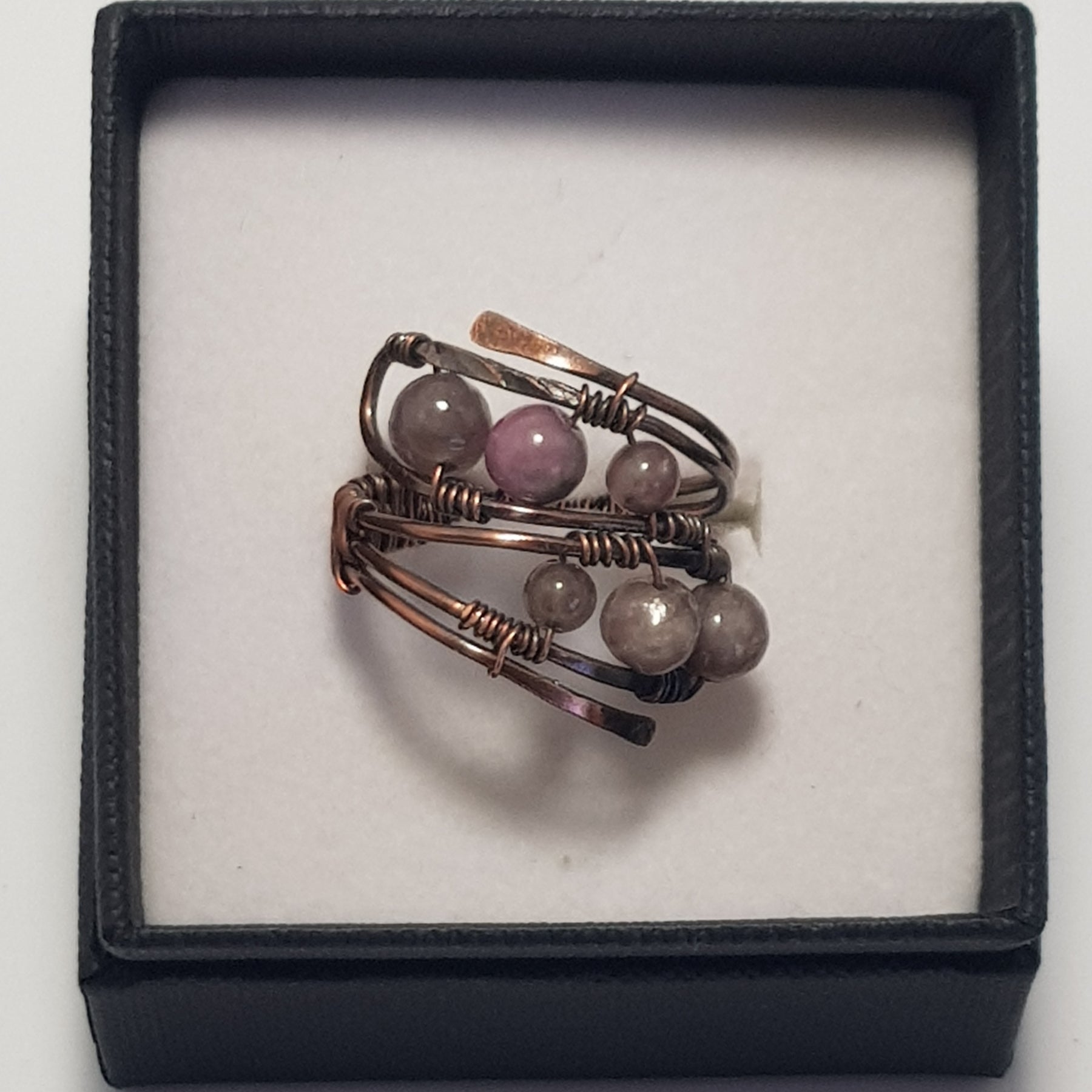 Amethyst and Hematite beaded copper rings #699AM/R + #700AM/R