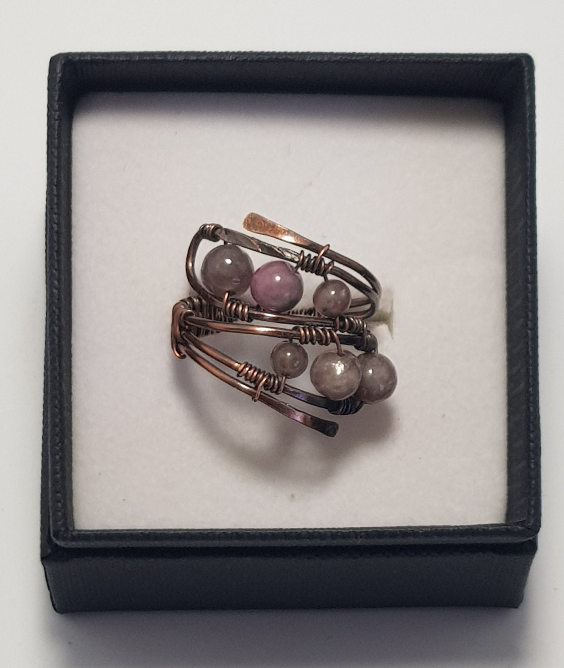Amethyst and Hematite beaded copper rings #699AM/R + #700AM/R