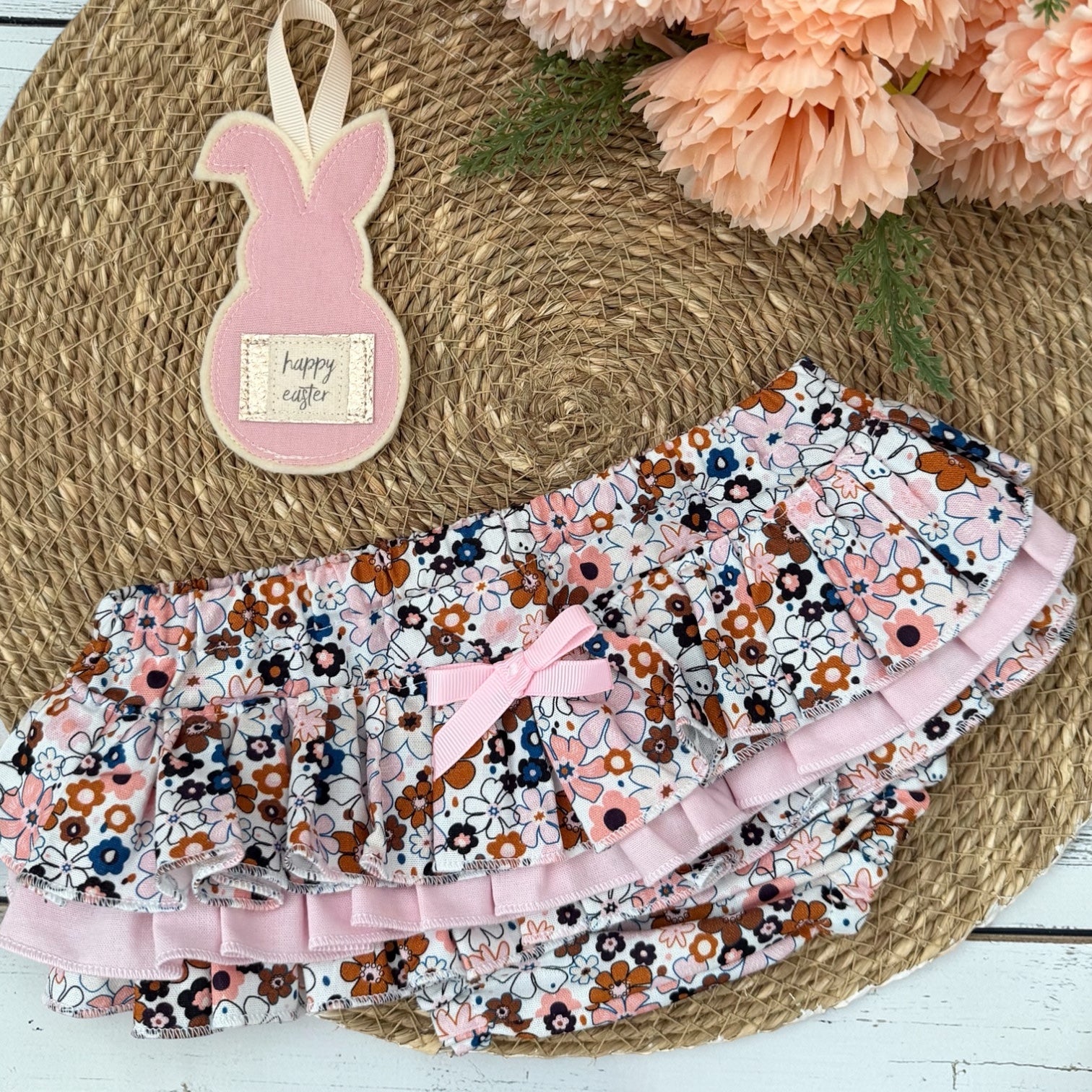 Ruffled Nappy Cover - Rust Retro Floral