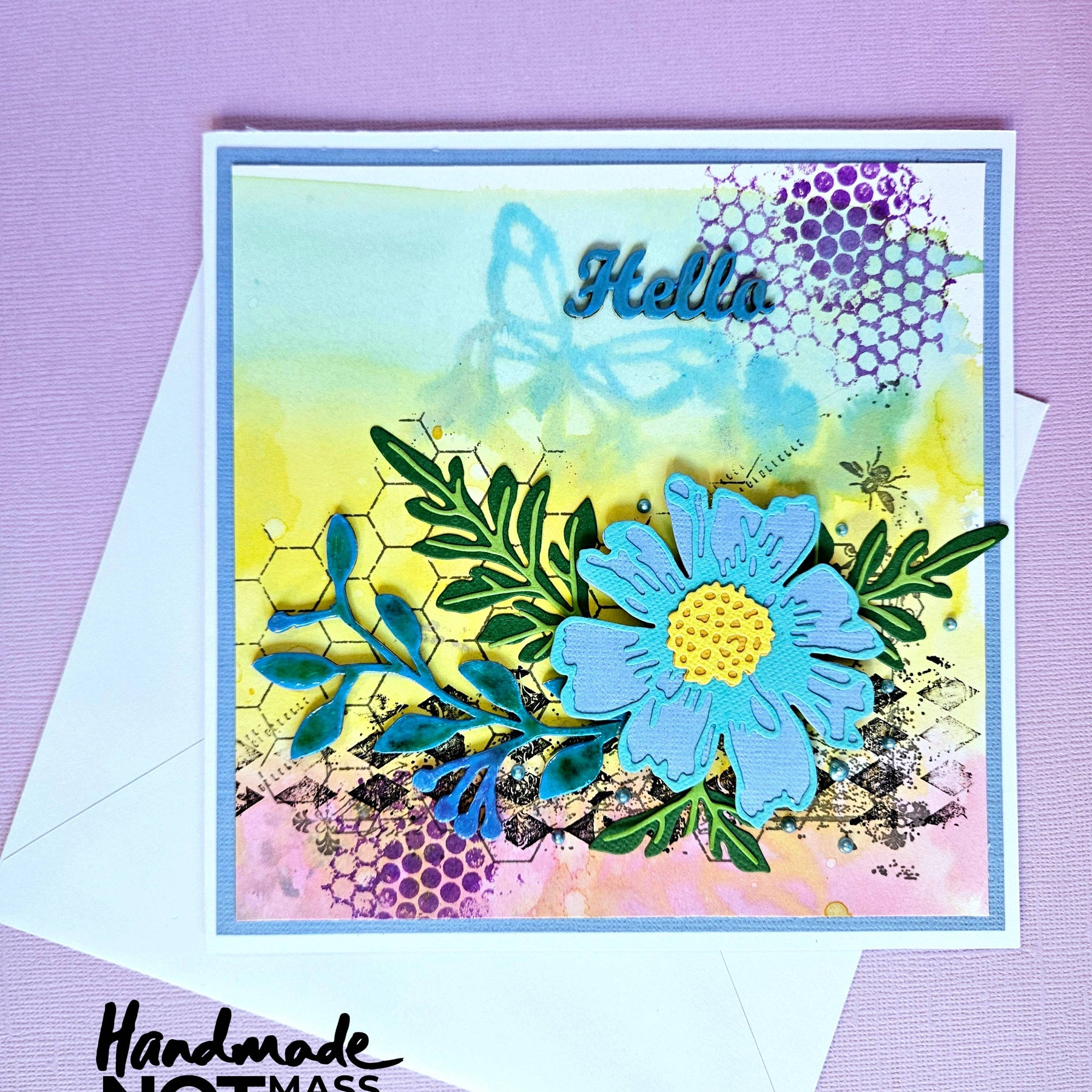 "Hello", pretty floral, blank greeting card