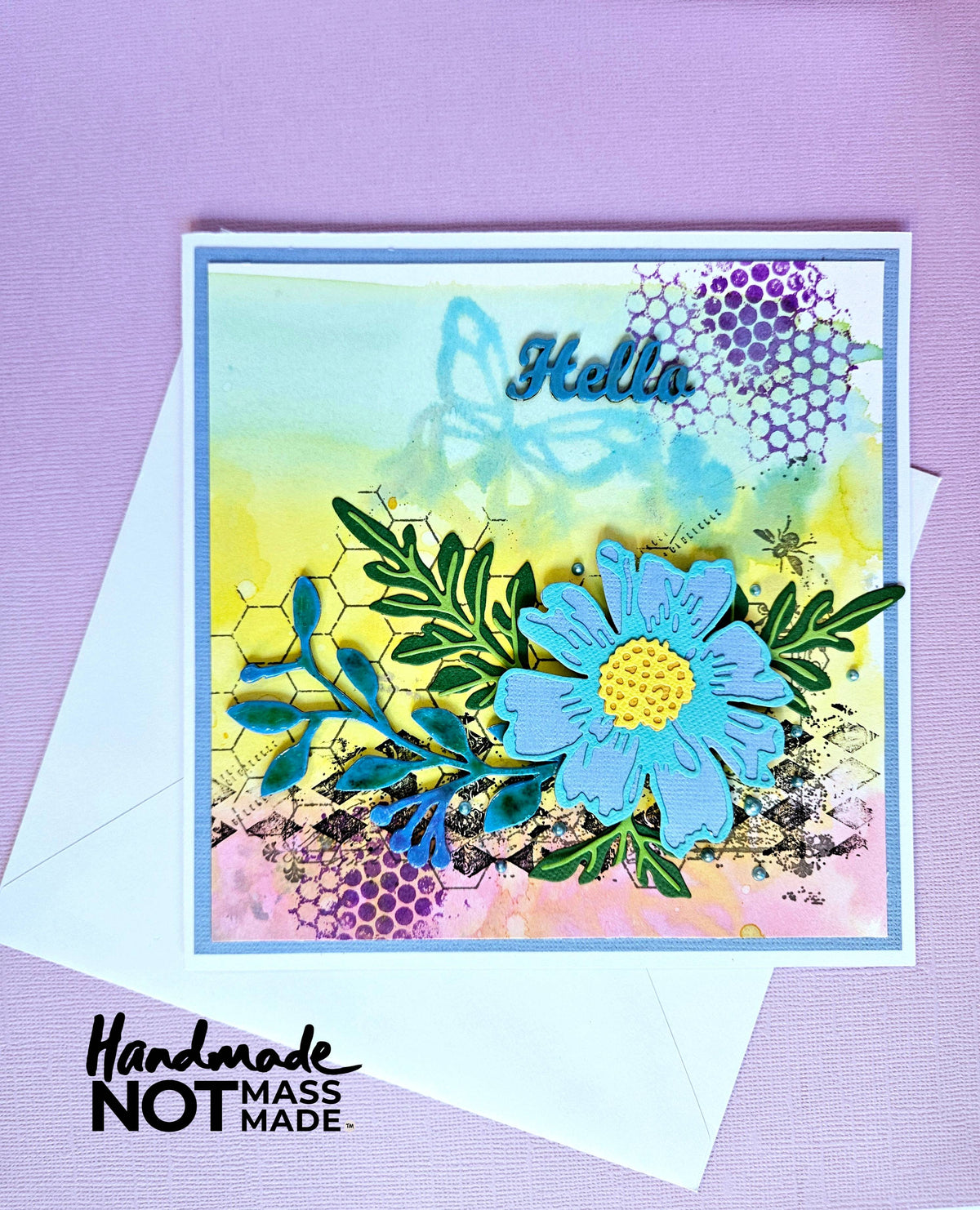 "Hello", pretty floral, blank greeting card
