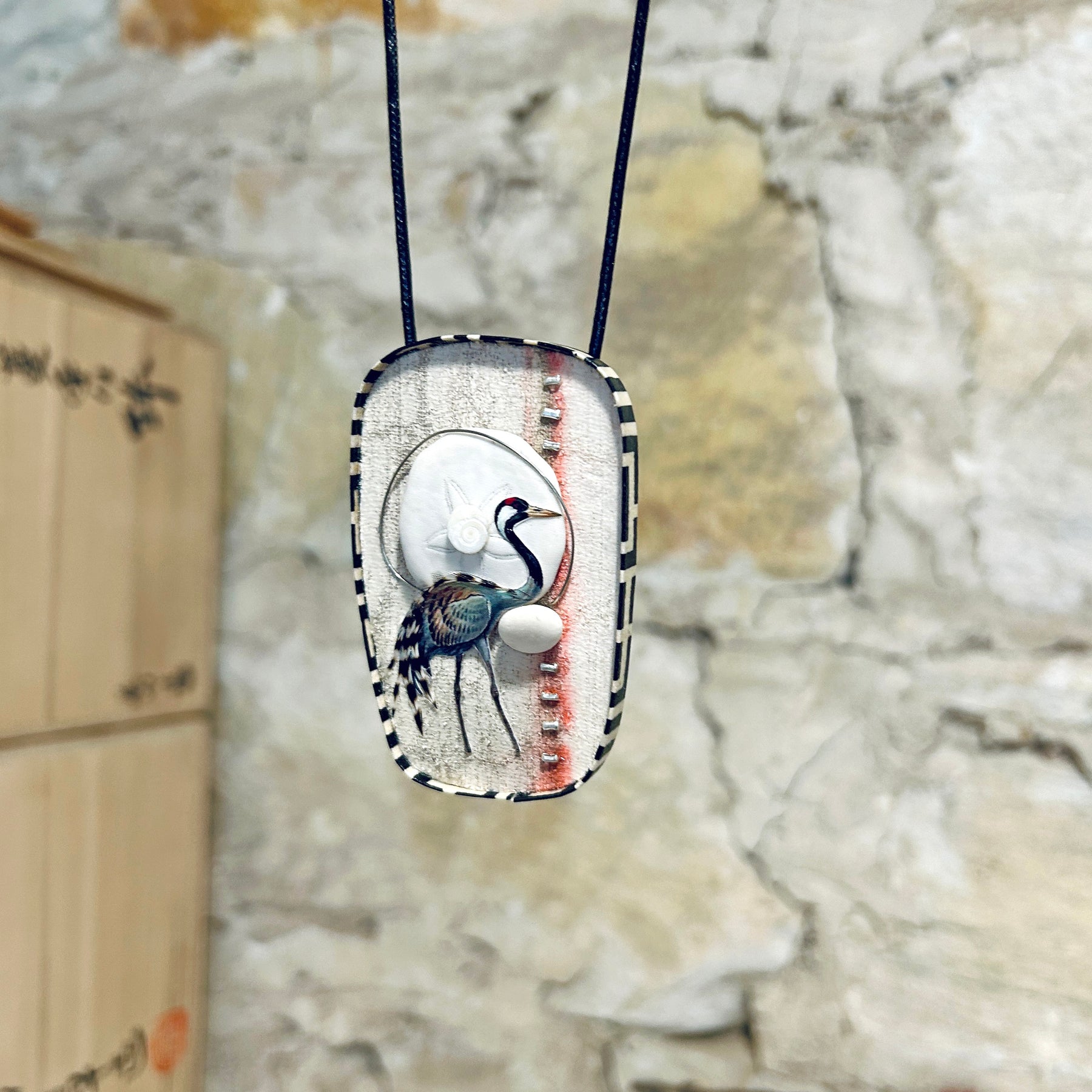 Pendant Necklace Brooch Waterbird Shell Collage - APE-32