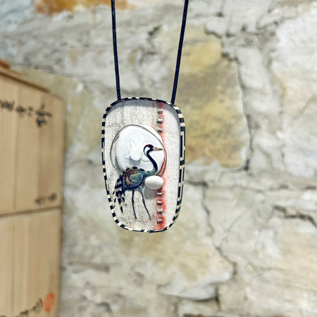 Pendant Necklace Brooch Waterbird Shell Collage - APE-32