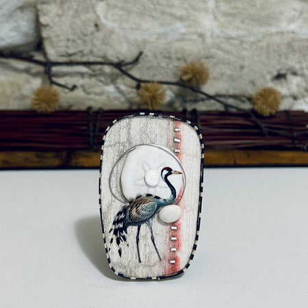 Waterbird & Shell Collage Pendant Necklace Brooch: 5cm x 8cm