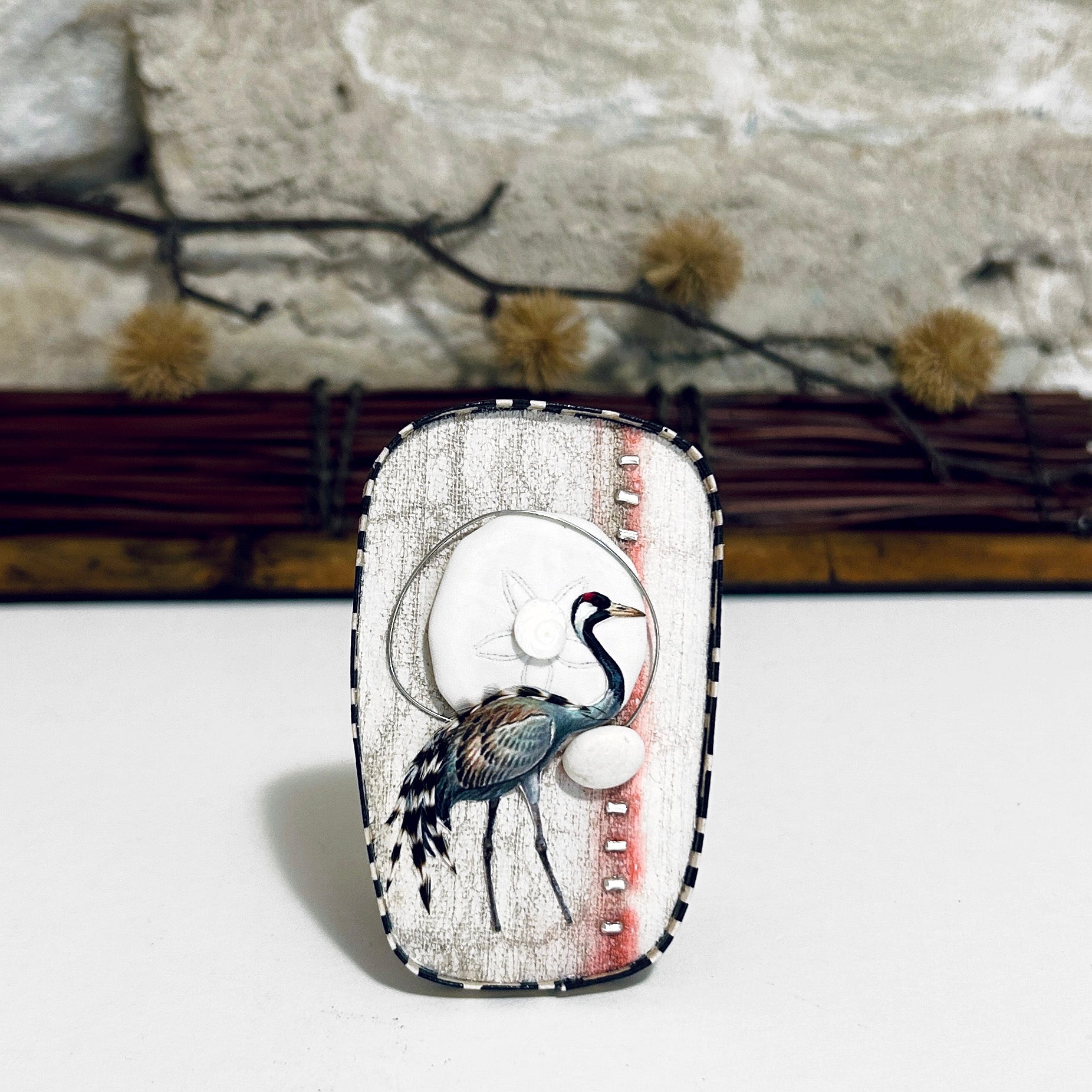 Pendant Necklace Brooch Waterbird Shell Collage - APE-32