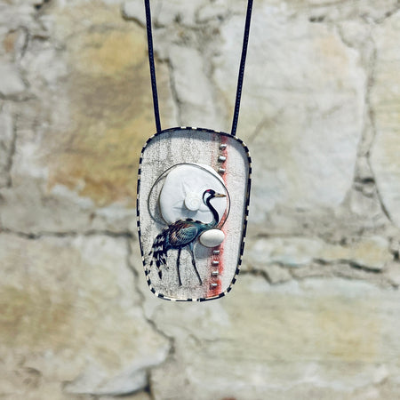 Pendant Necklace Brooch Waterbird Shell Collage - APE-32