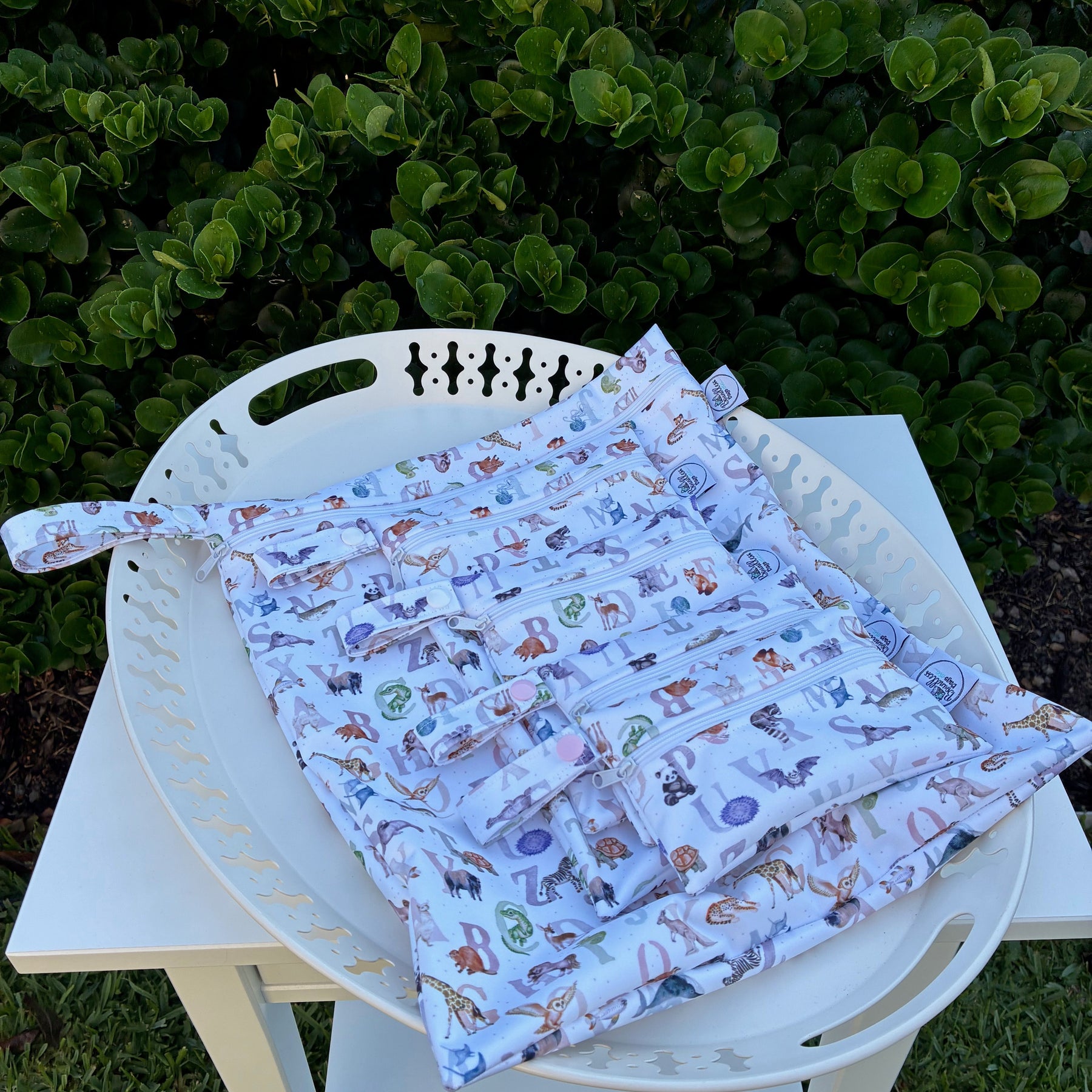 READY MADE Water-resistant wet bags - Animal Alphabet (Flora & Fable)  | Ready to ship | FREE Postage