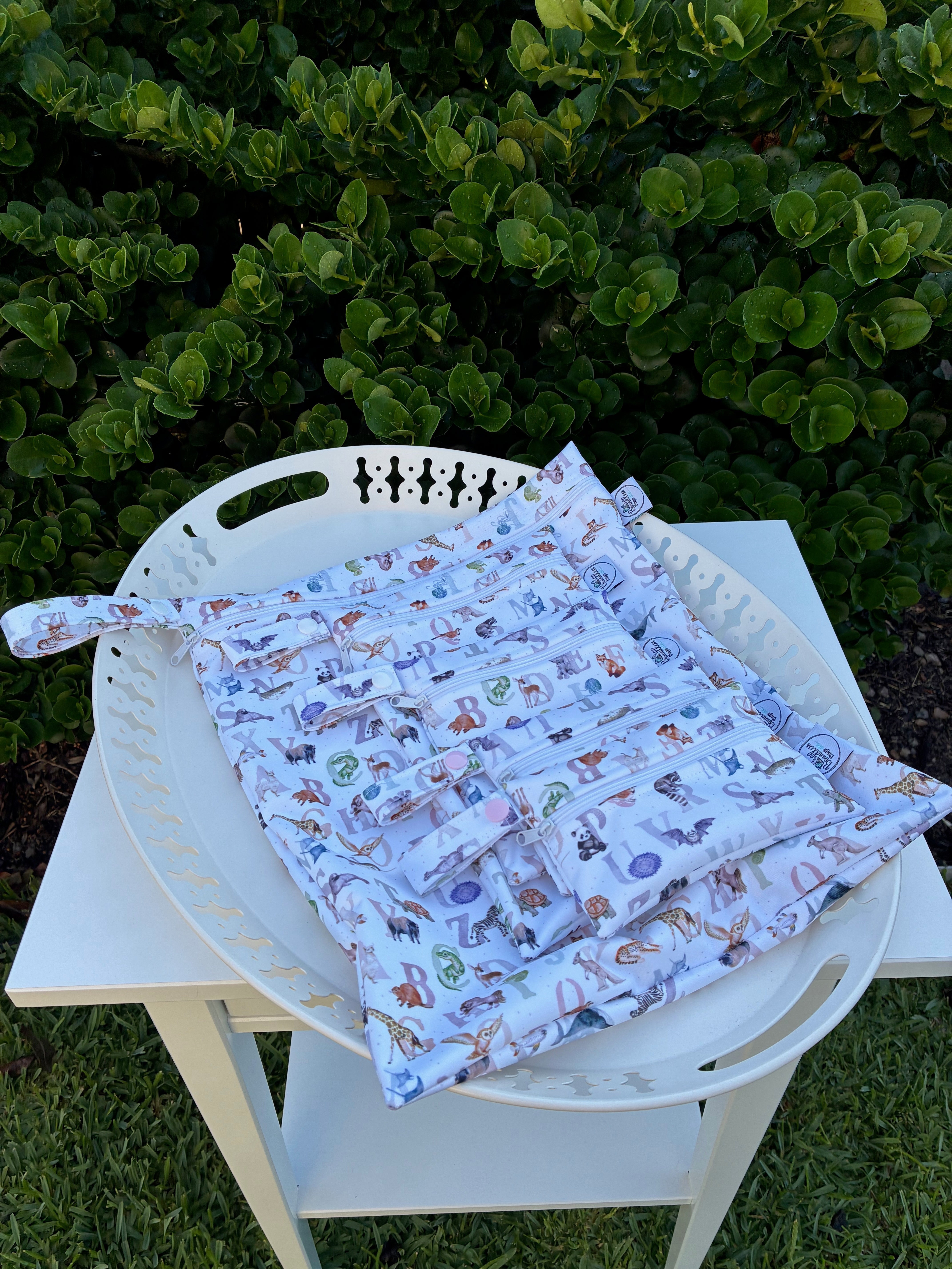 READY MADE Water-resistant wet bags - Animal Alphabet (Flora & Fable)  | Ready to ship | FREE Postage