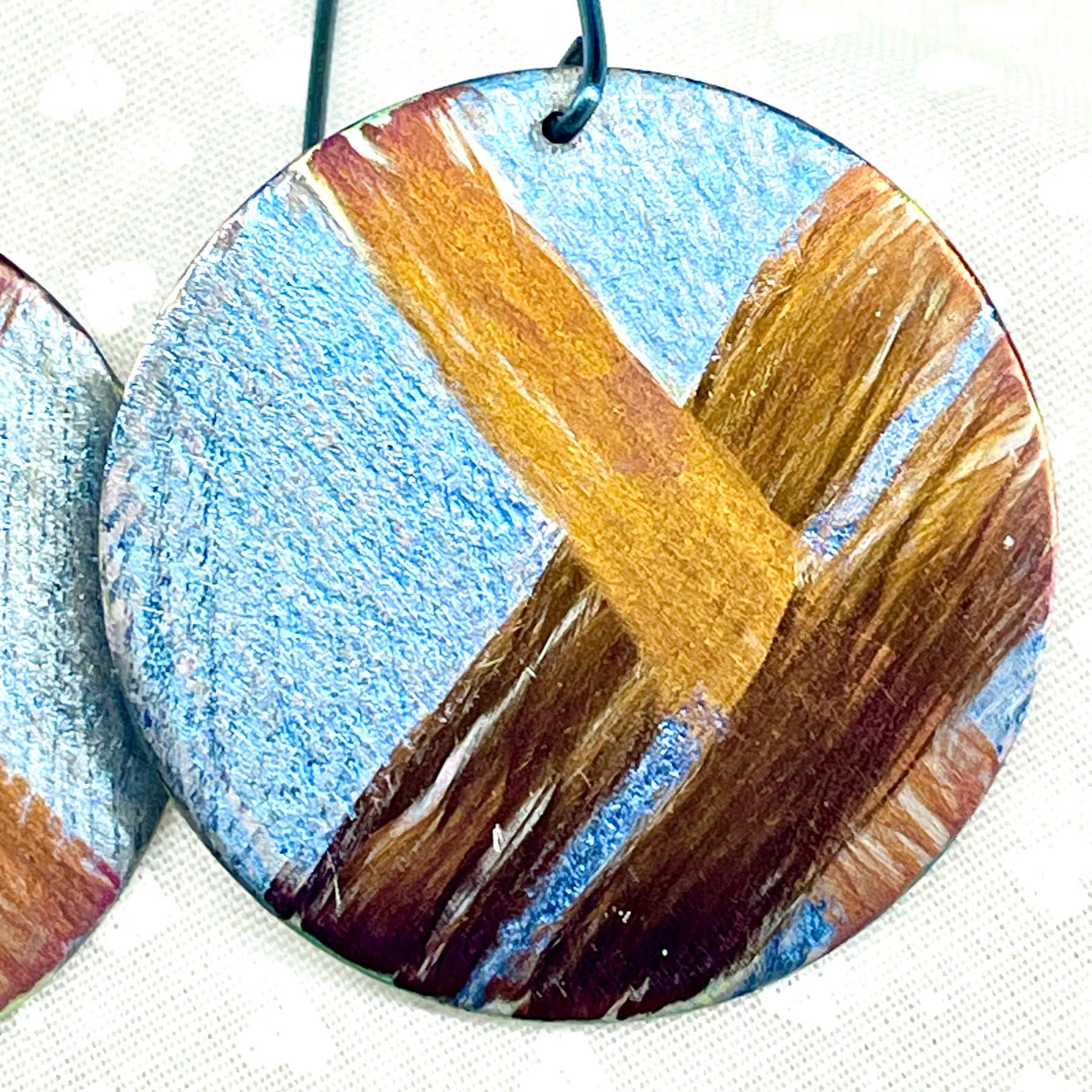 Titanium Disc Earrings-Ice Blue and Bronze