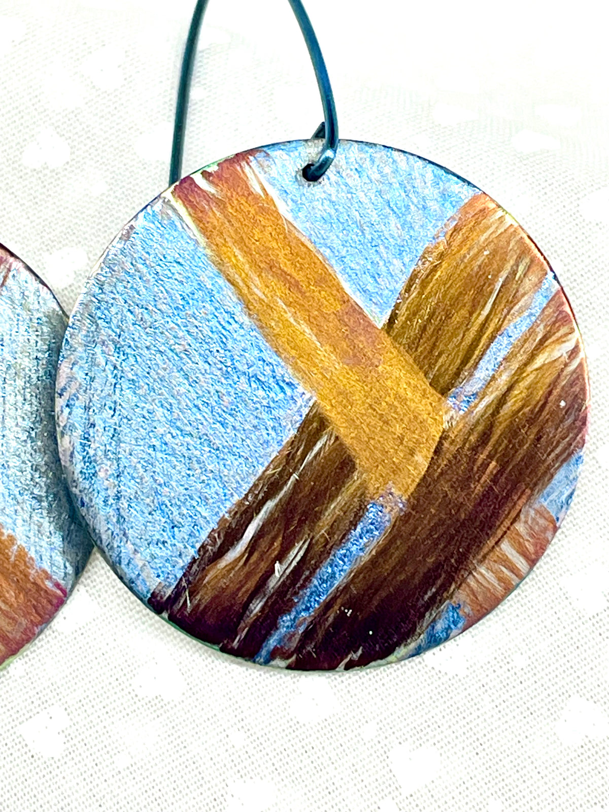 Titanium Disc Earrings-Ice Blue and Bronze