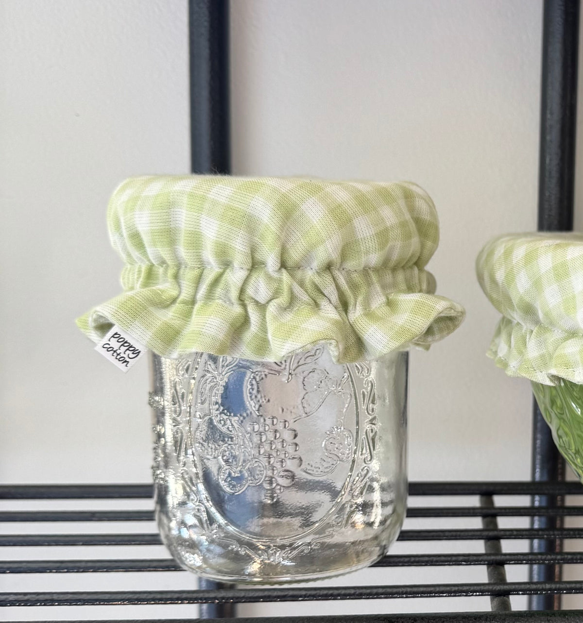Green Gingham Bowl & Jar Cotton Cover Set