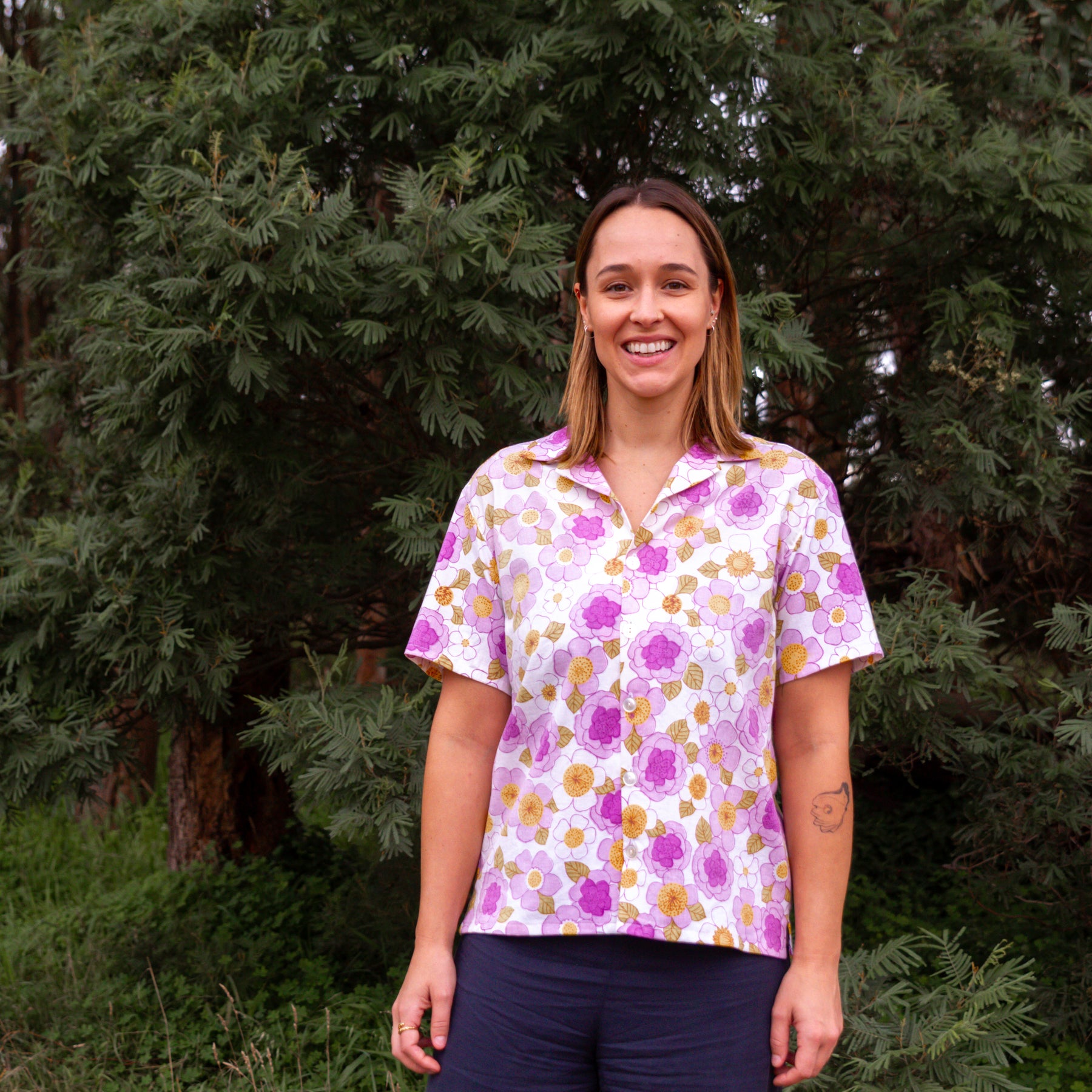Upcycled Cotton Doona Cover Unisex Classic Cut Button-up Shirt (Brown / Size L)