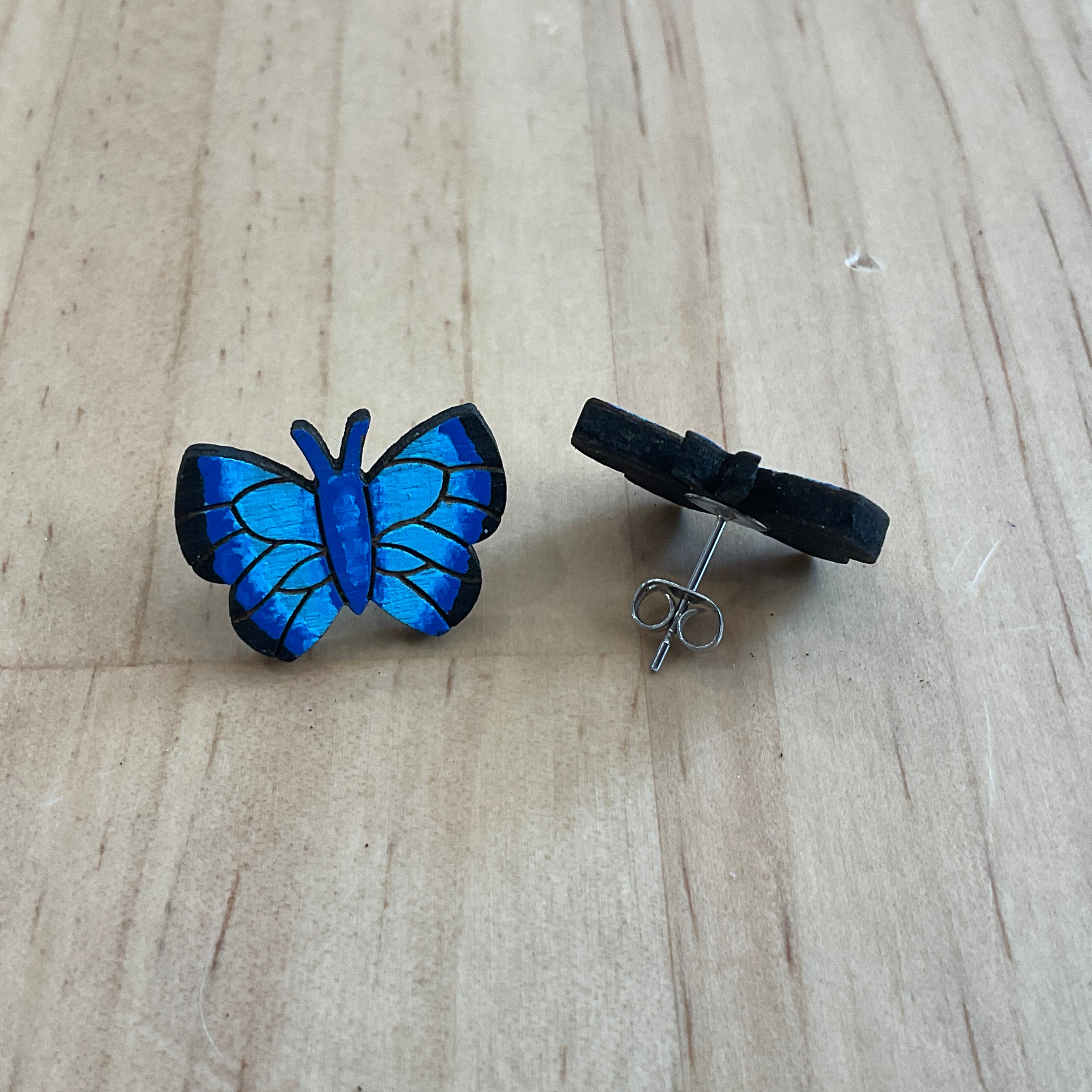 Australian animal studs - Butterfly - wooden, hand painted