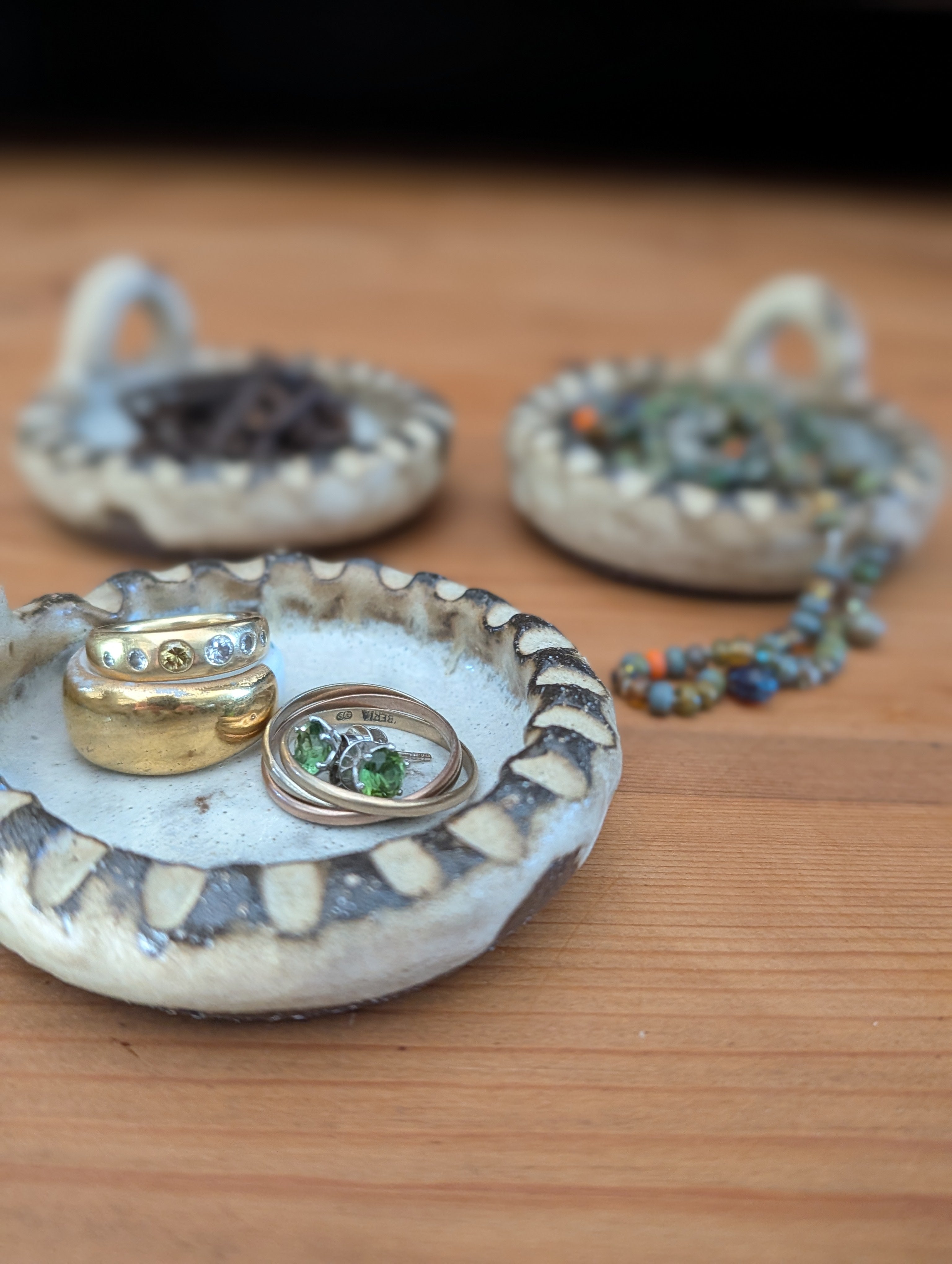 Set of 3 Small Handmade Ceramic Dishes - Earthy Wabi-Sabi Stoneware