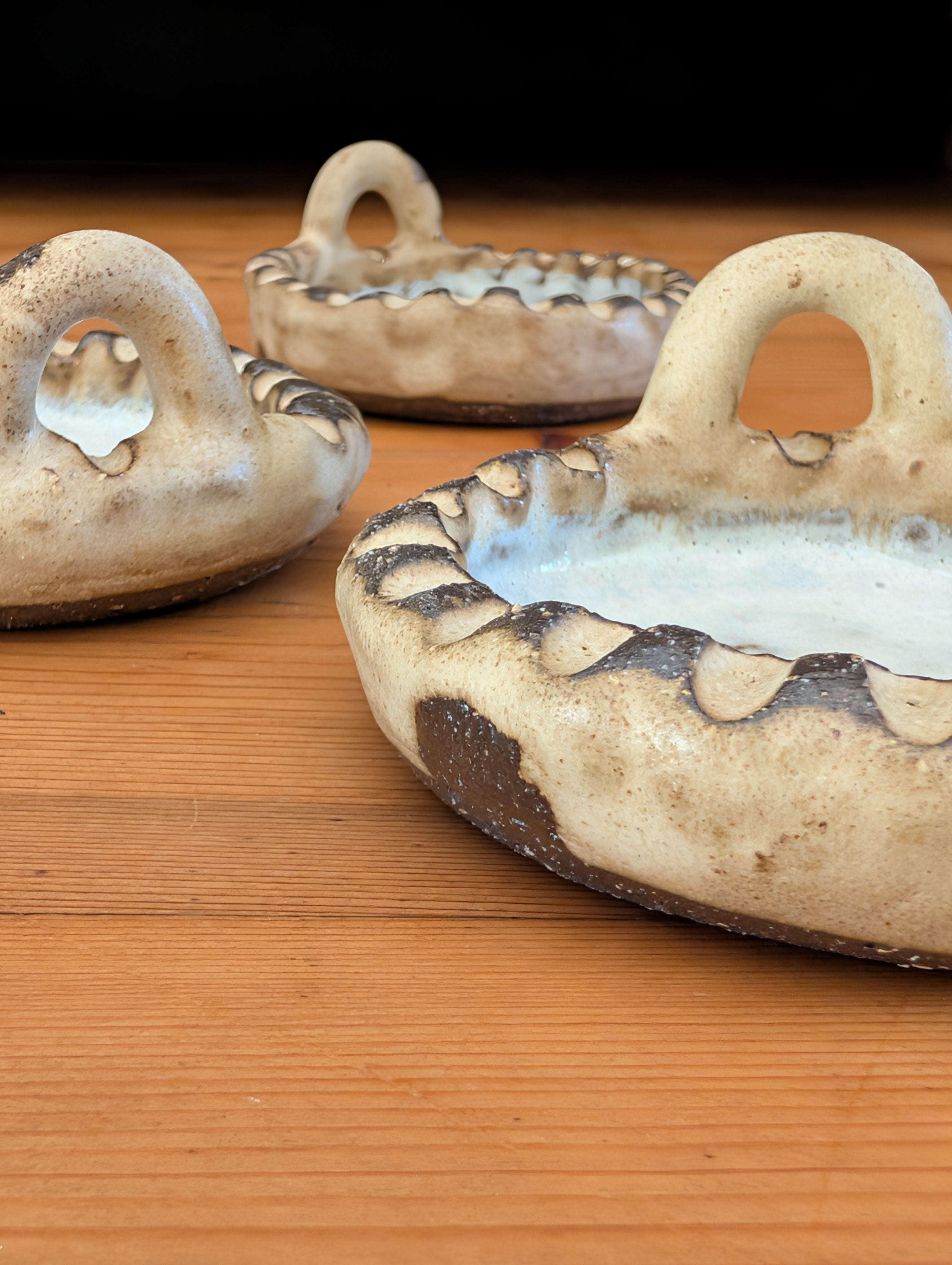 Set of 3 Small Handmade Ceramic Dishes - Earthy Wabi-Sabi Stoneware