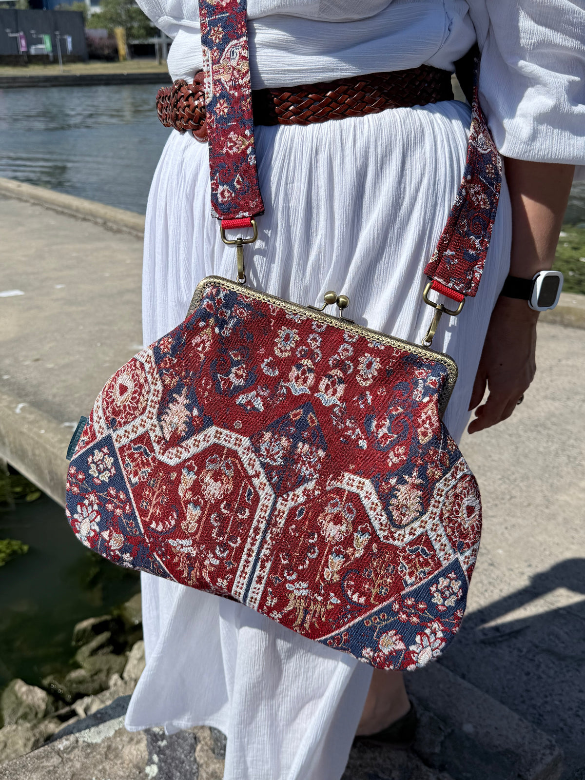 ‘Carpet bag’ metal frame oversized purse
