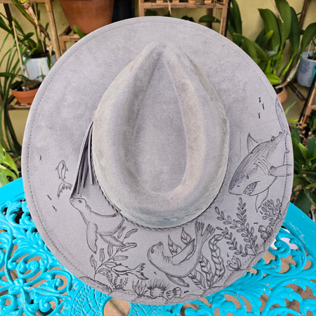 Hand burnt fedora hat -- The Hunter of the deep