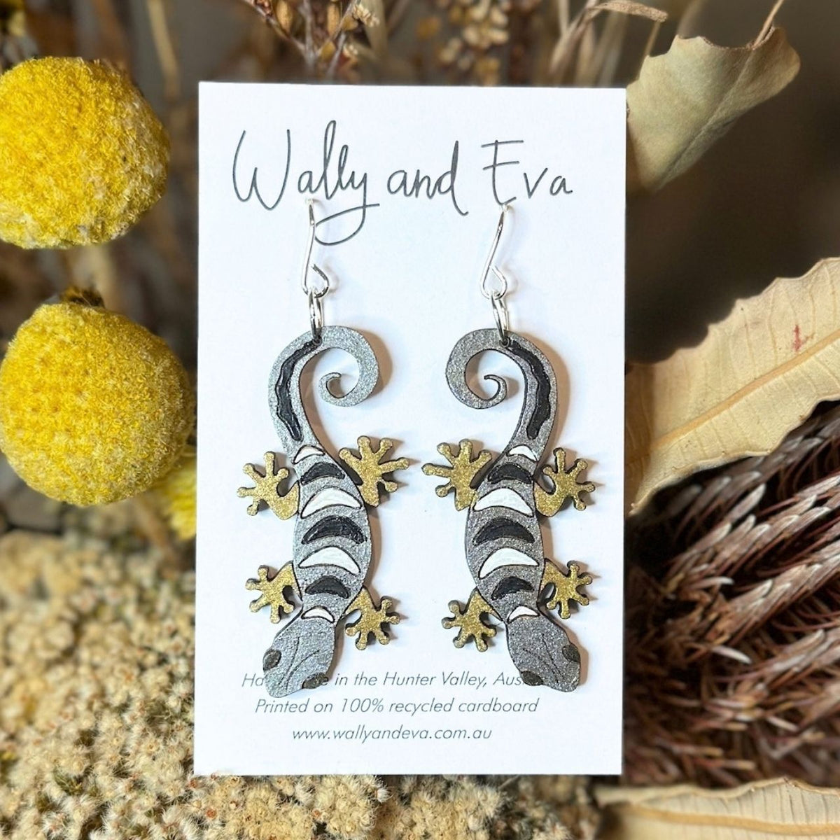 Australian Gecko Hand Painted Earrings