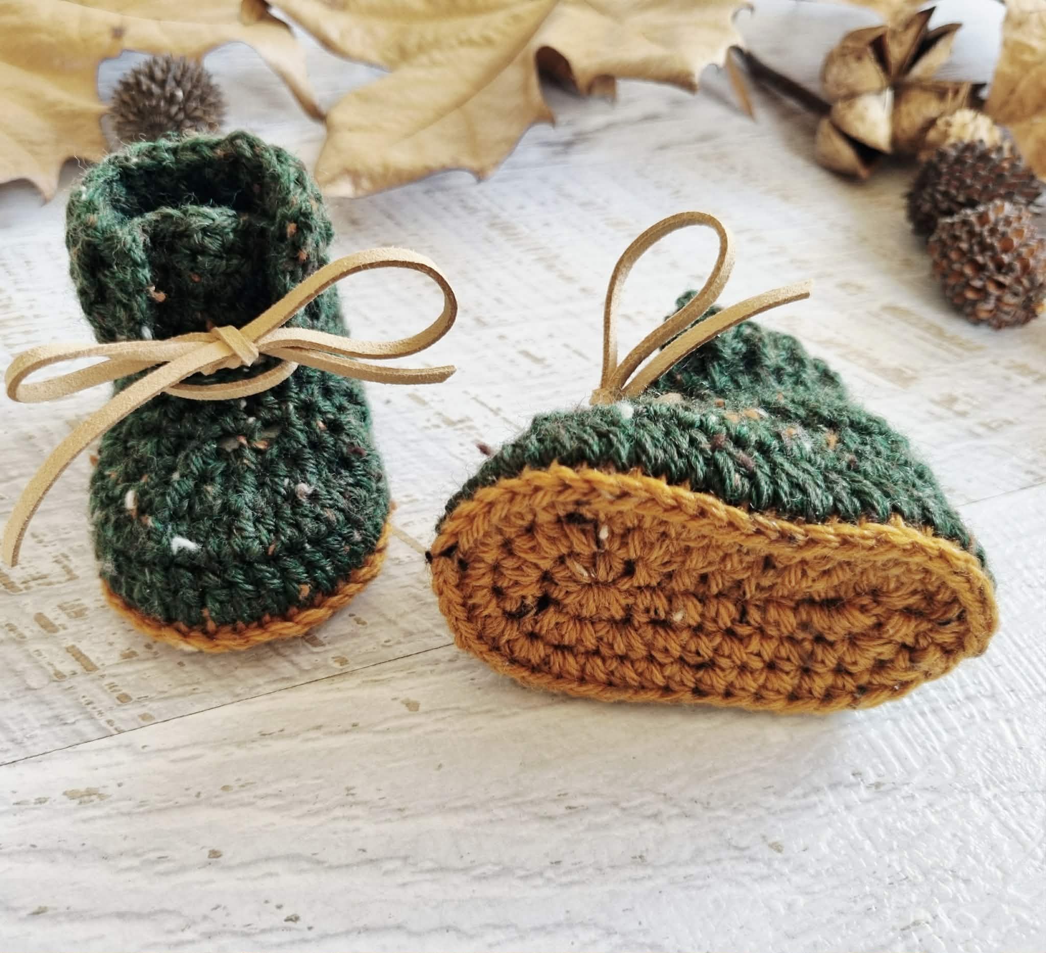 Baby Booties | Forest Green Tweed | Newborn | Crochet | Knit | Shoes | Socks
