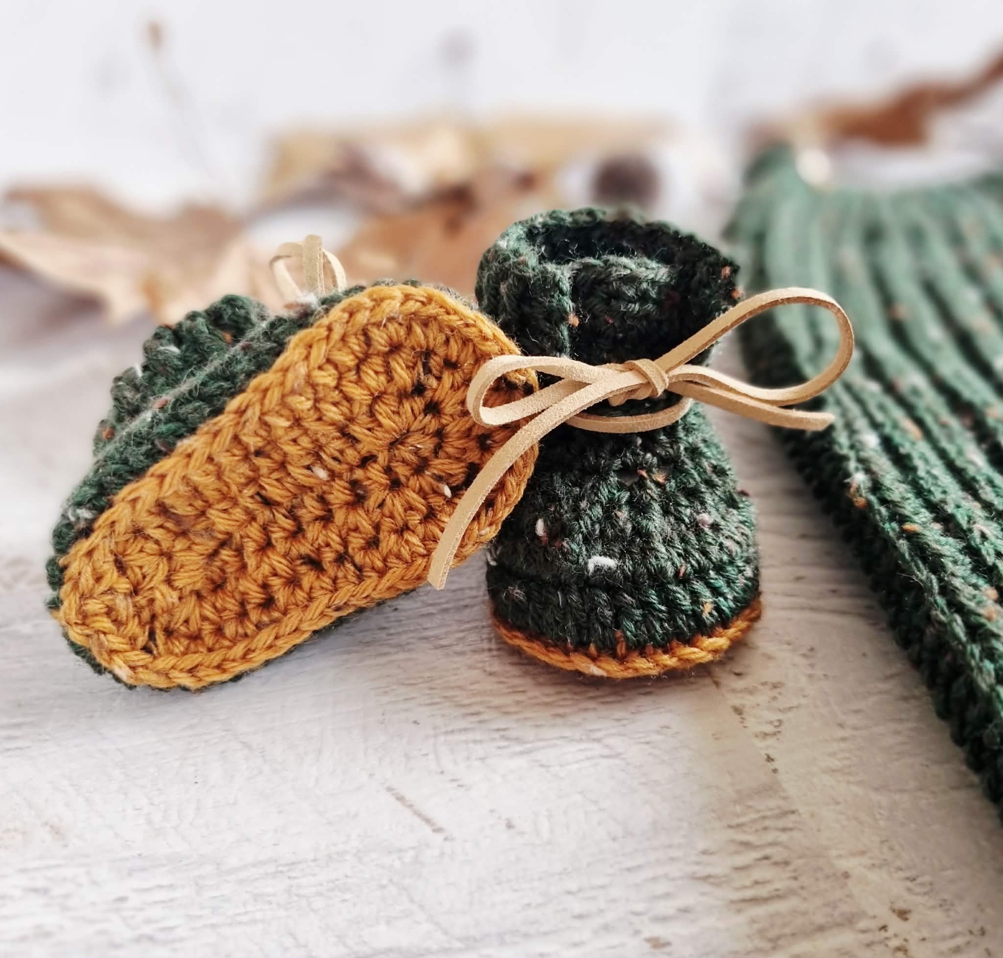 Baby Booties | Forest Green Tweed | Newborn | Crochet | Knit | Shoes | Socks