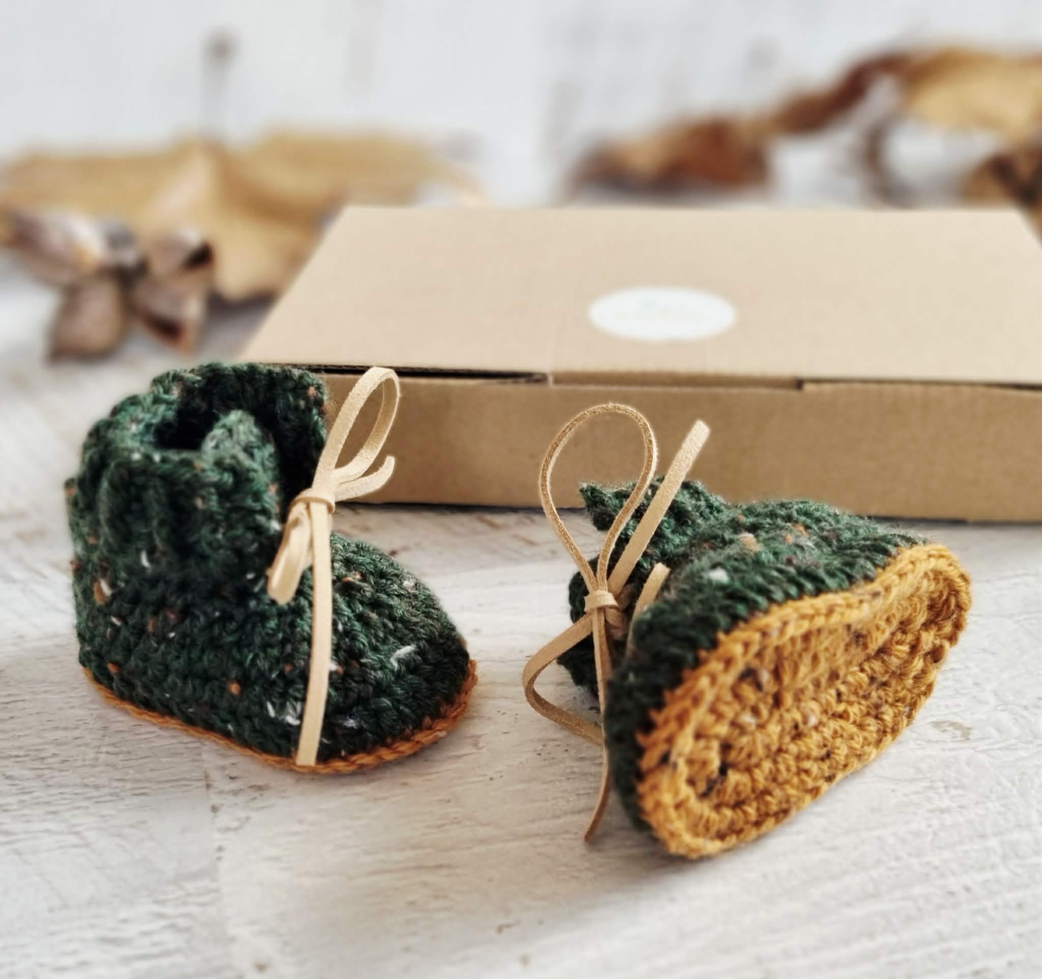 Baby Booties | Forest Green Tweed | Newborn | Crochet | Knit | Shoes | Socks