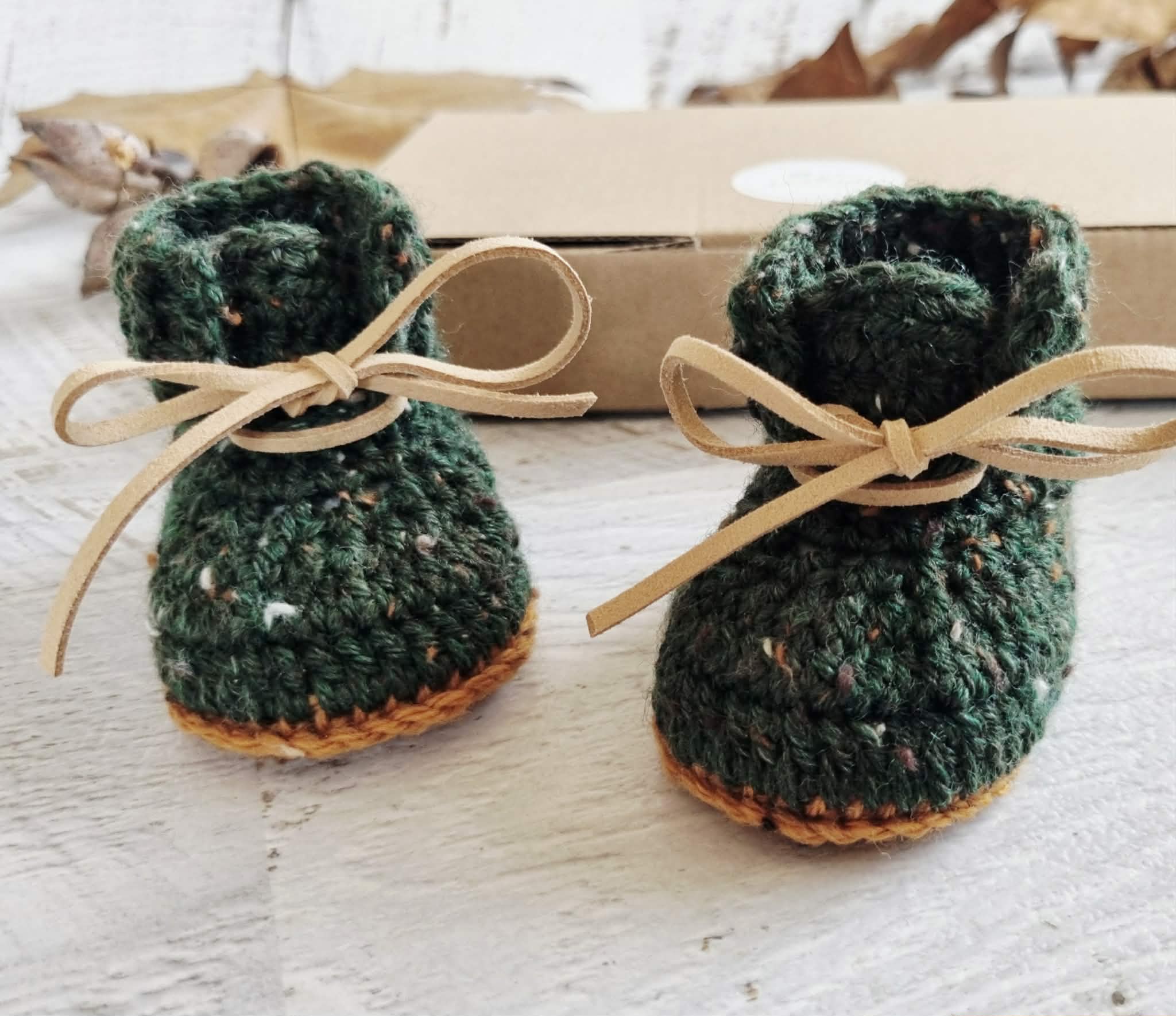 Baby Booties | Forest Green Tweed | Newborn | Crochet | Knit | Shoes | Socks