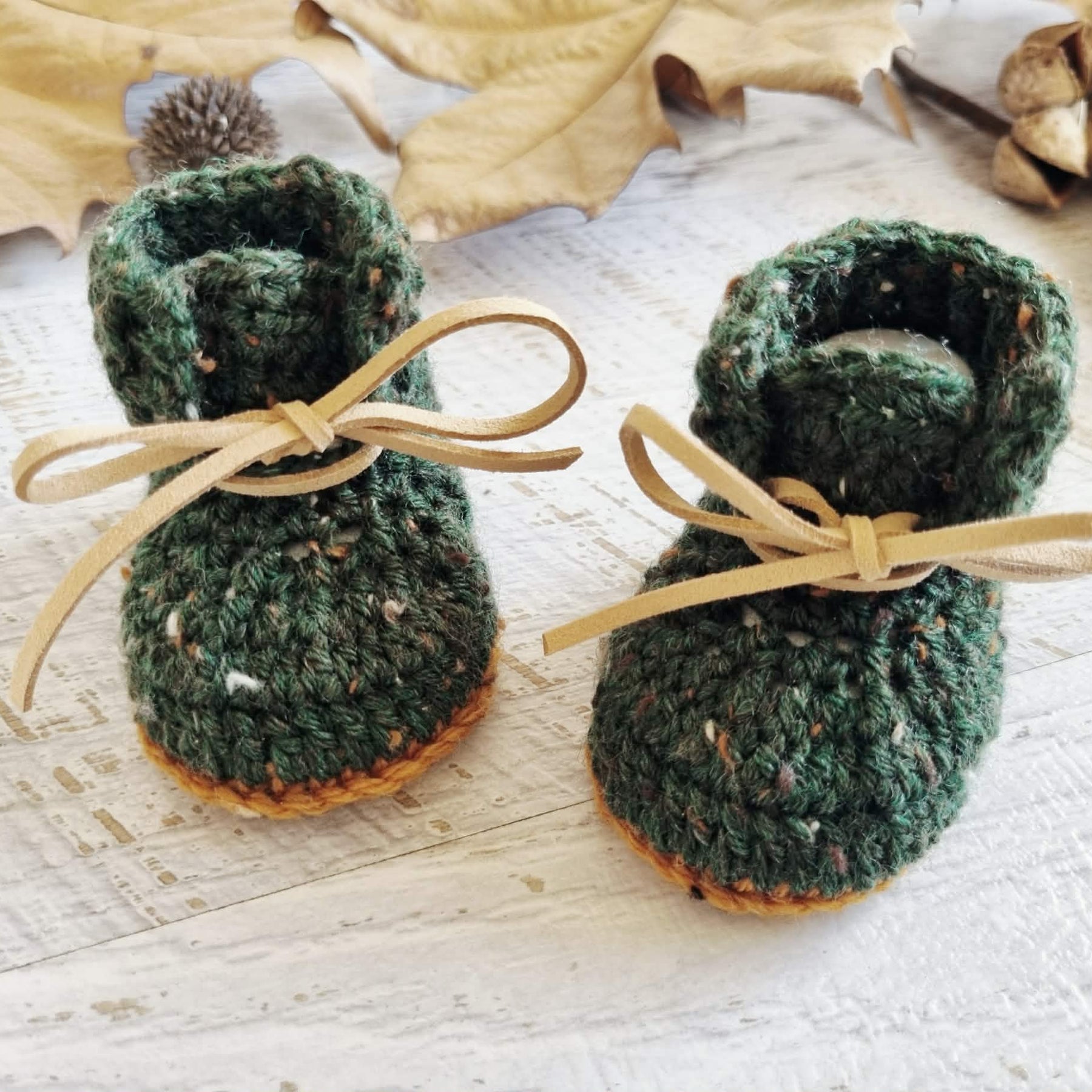 Baby Booties | Forest Green Tweed | Newborn | Crochet | Knit | Shoes | Socks