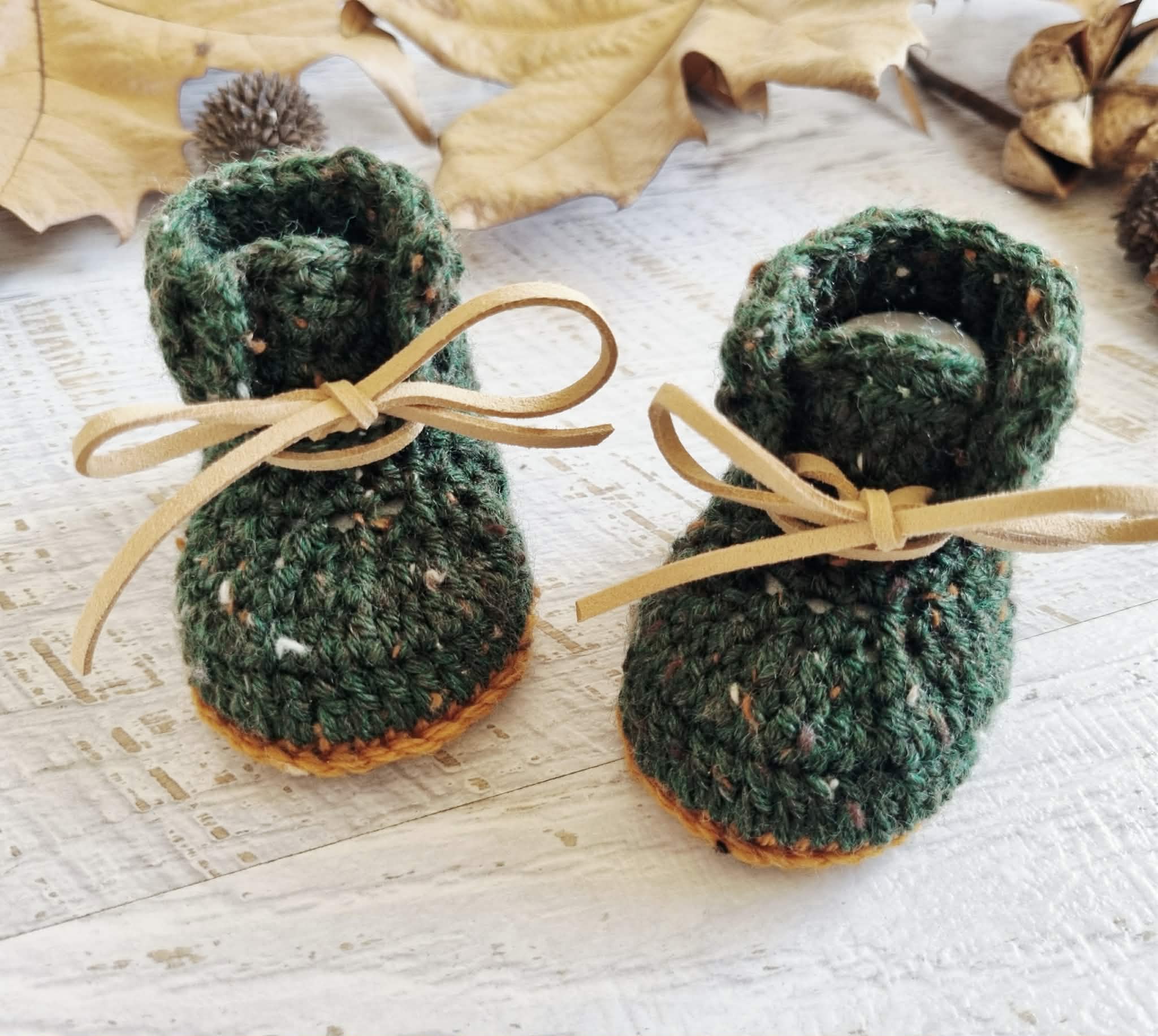 Baby Booties | Forest Green Tweed | Newborn | Crochet | Knit | Shoes | Socks