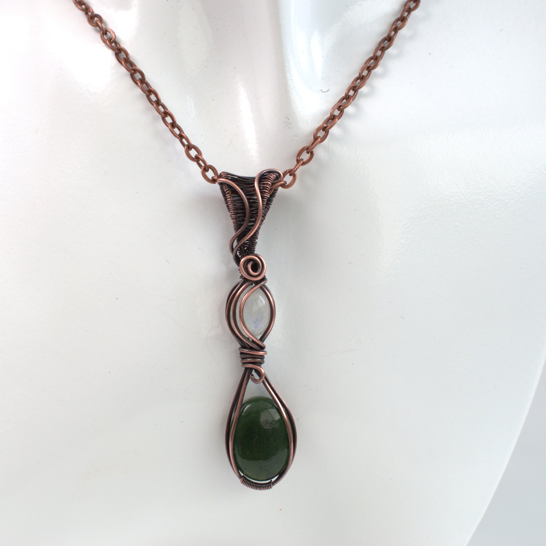 Forest Moon - Nephrite & Moonstone Copper Pendant