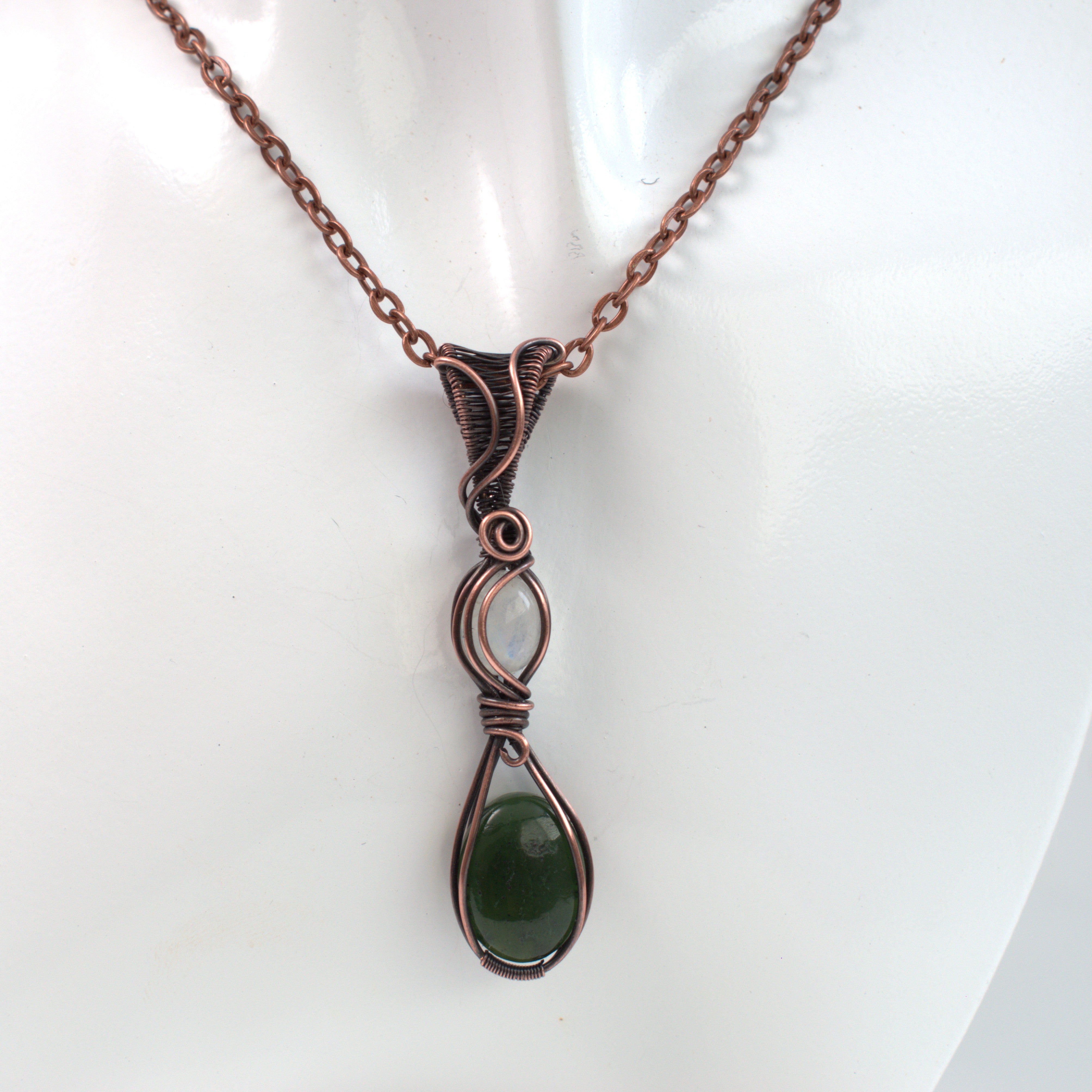 Forest Moon - Nephrite & Moonstone Copper Pendant
