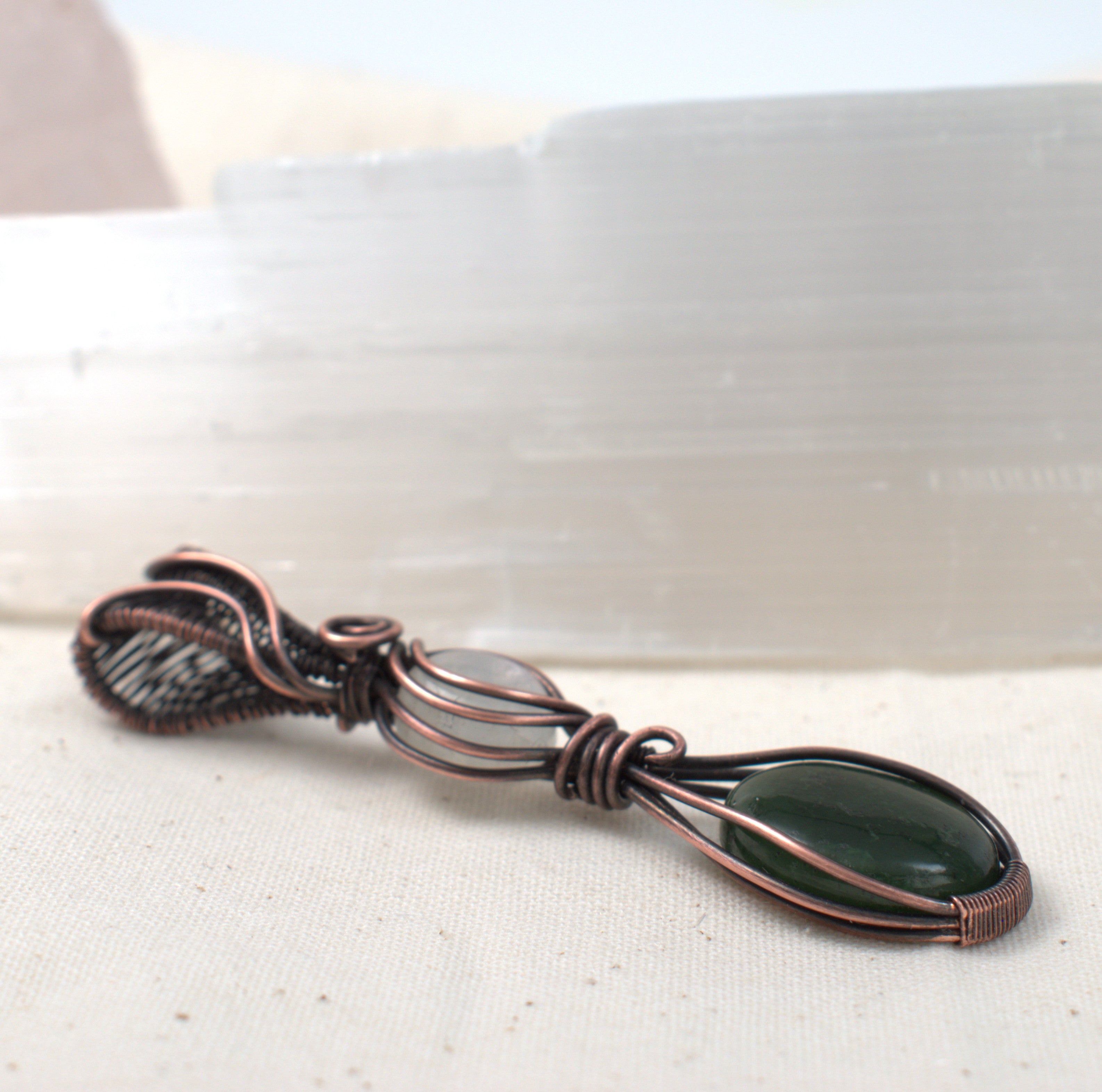 Forest Moon - Nephrite & Moonstone Copper Pendant