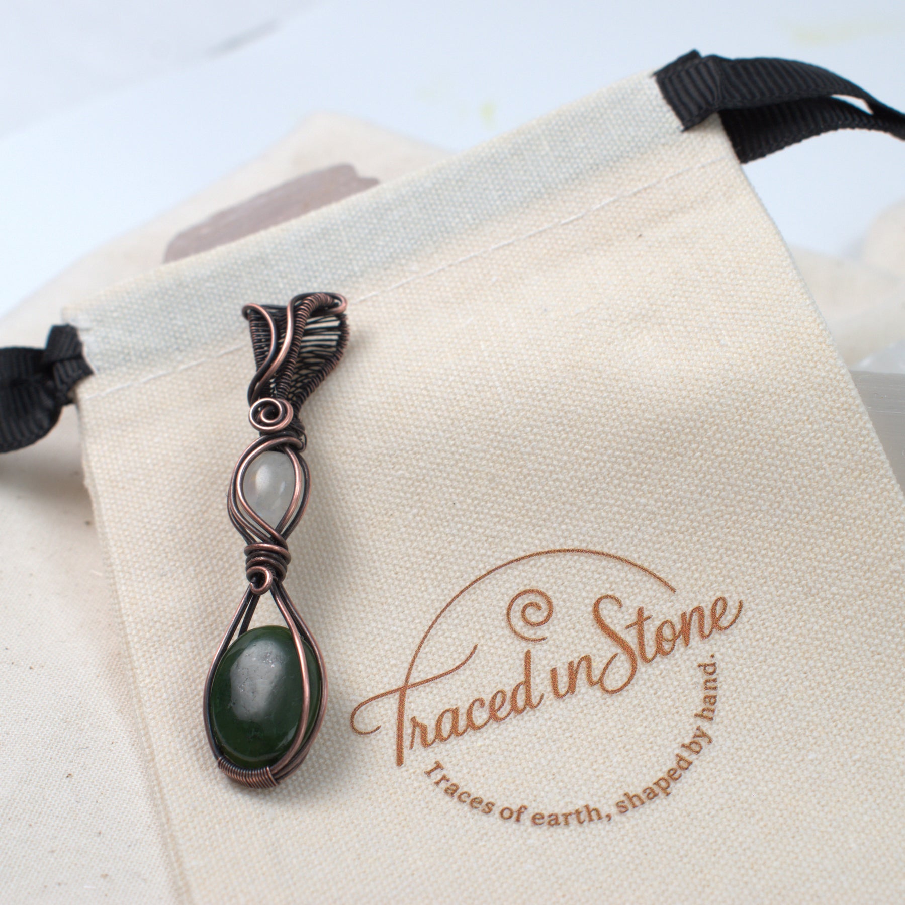 Forest Moon - Nephrite & Moonstone Copper Pendant