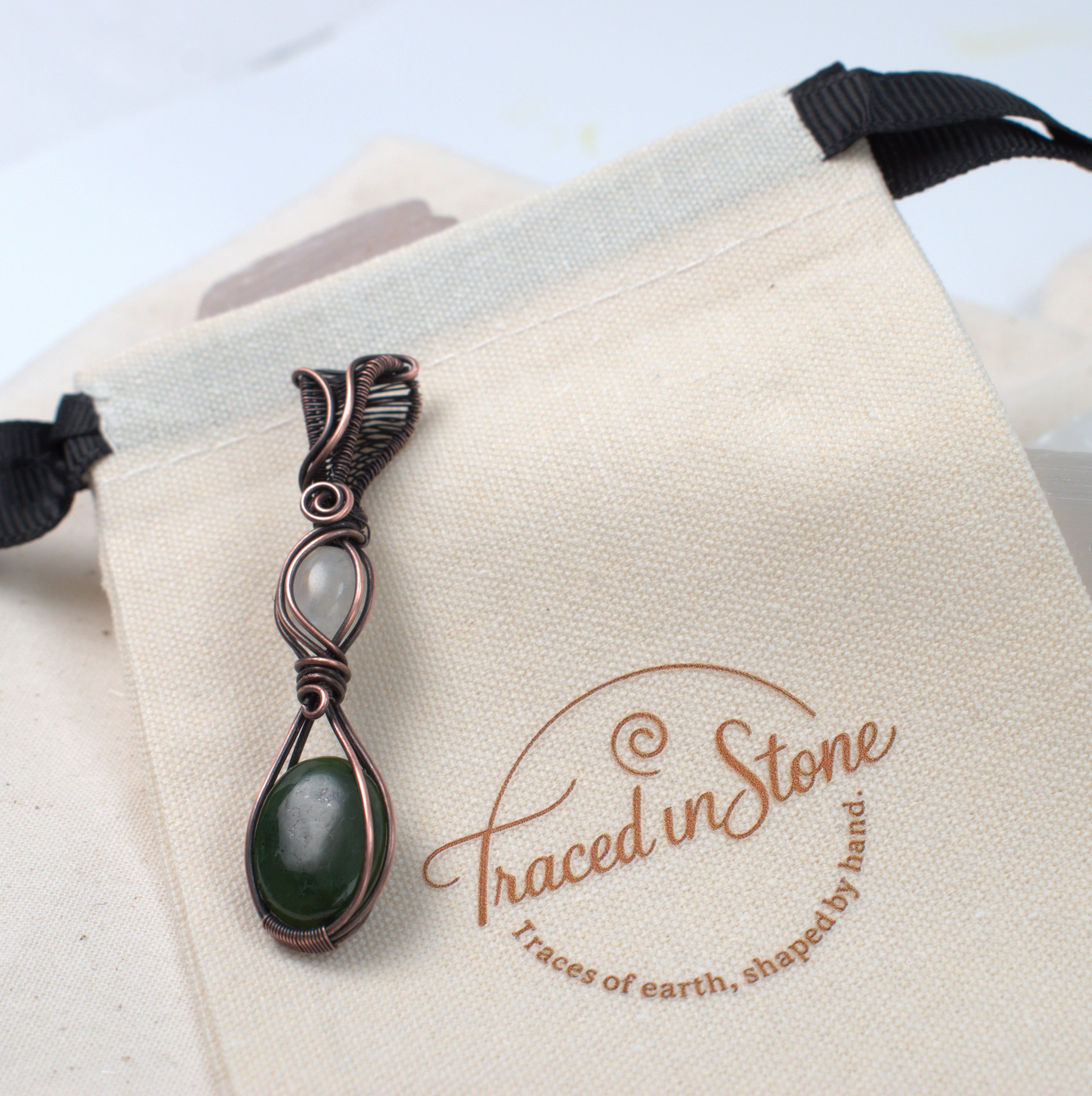 Forest Moon - Nephrite & Moonstone Copper Pendant