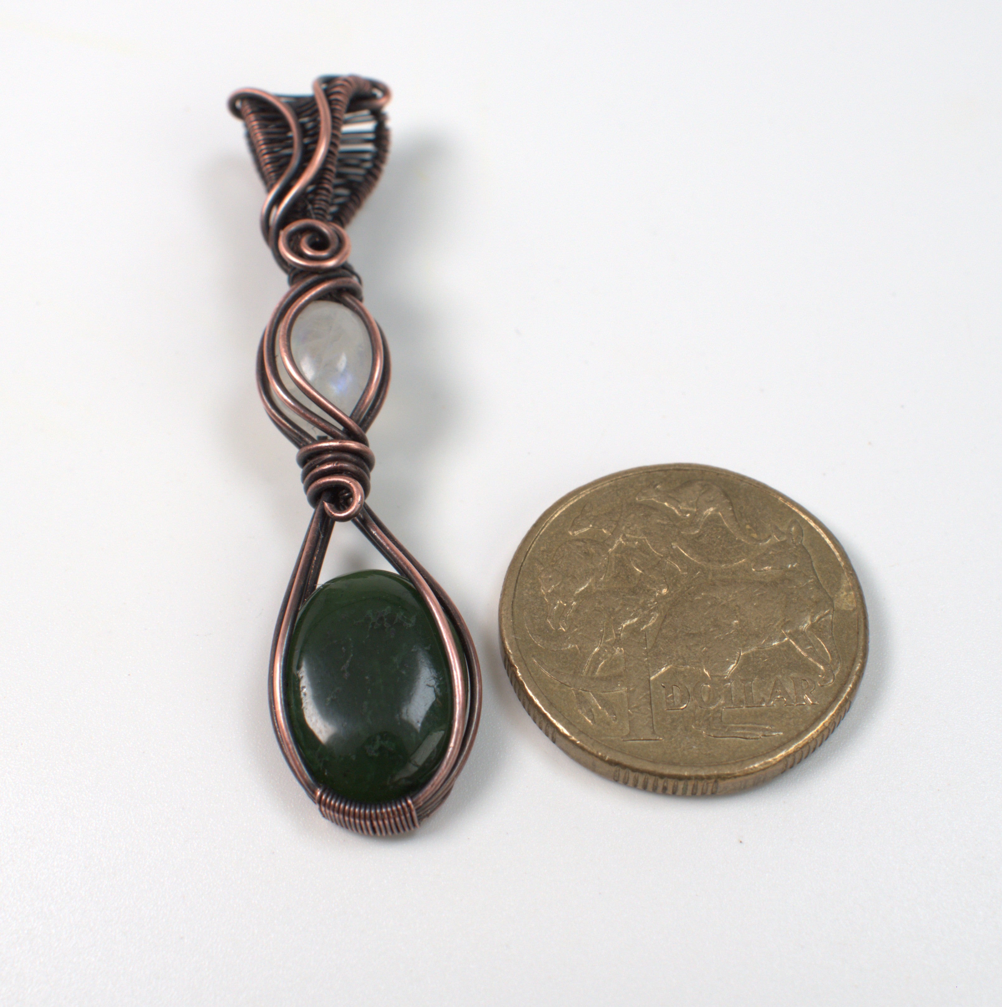 Forest Moon - Nephrite & Moonstone Copper Pendant