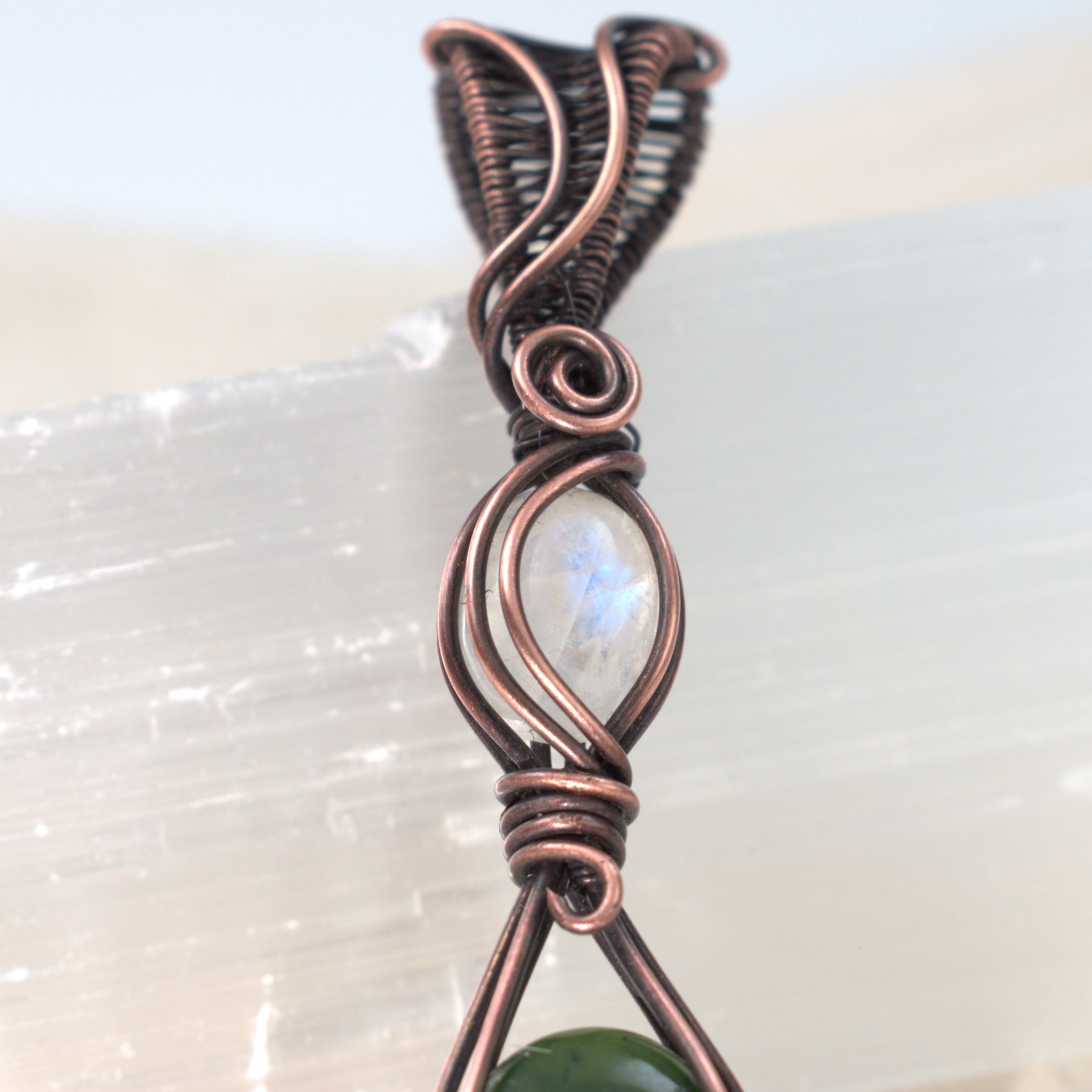 Forest Moon - Nephrite & Moonstone Copper Pendant