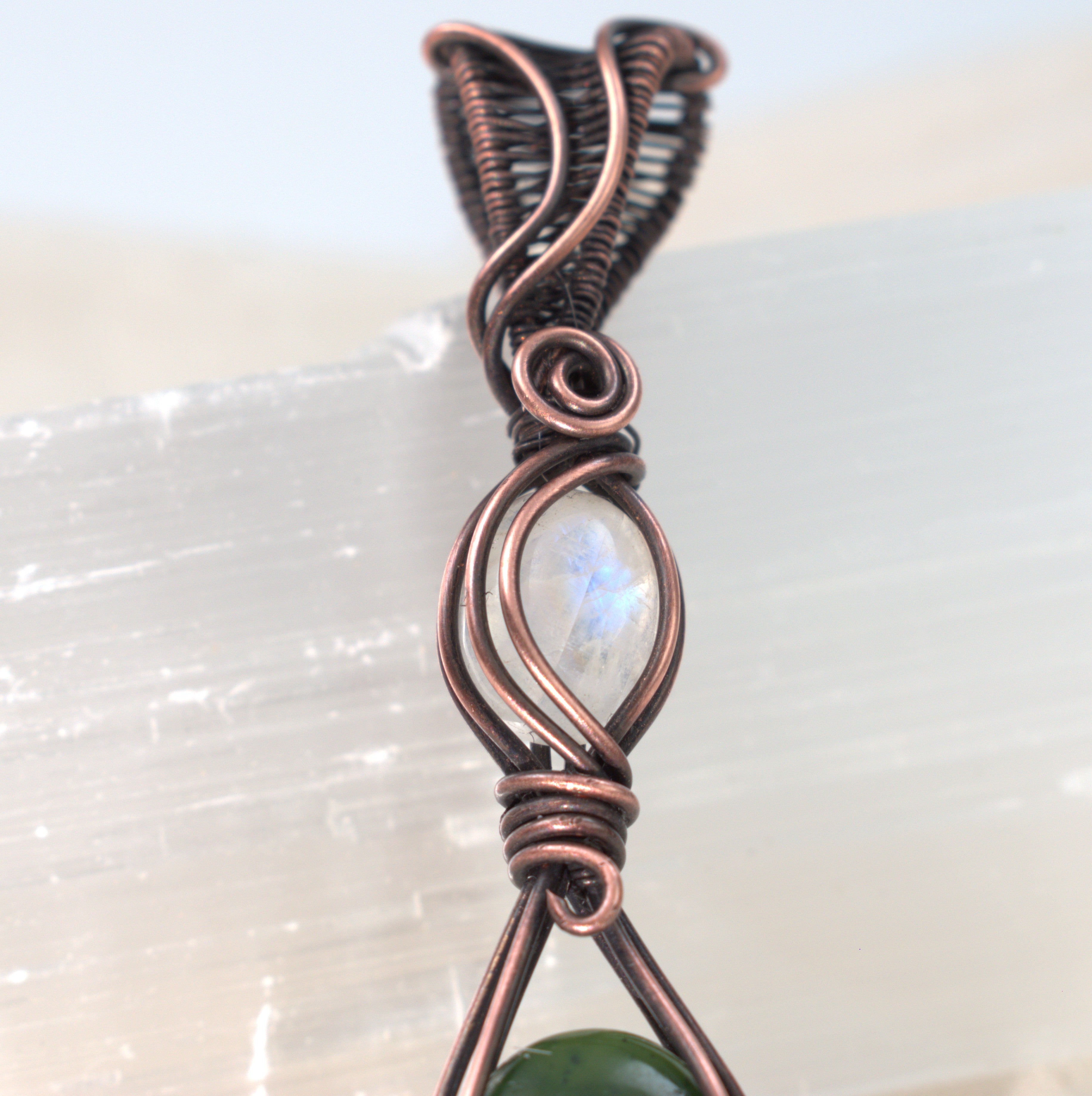 Forest Moon - Nephrite & Moonstone Copper Pendant
