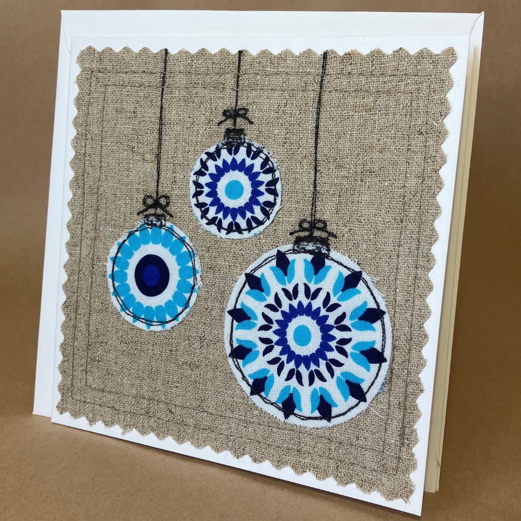 Handmade Fabric Christmas Card & Envelope| 13cm x 13cm | Blank inside