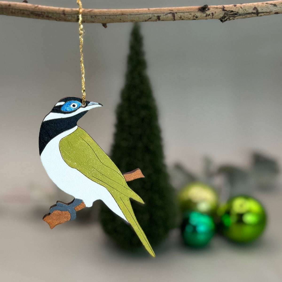 Blue Faced Honey Eater Hand Painted Christmas Decoration