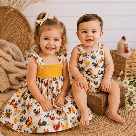 Farmyard Chicken Print Boutique Girls Dress | Handmade Australia