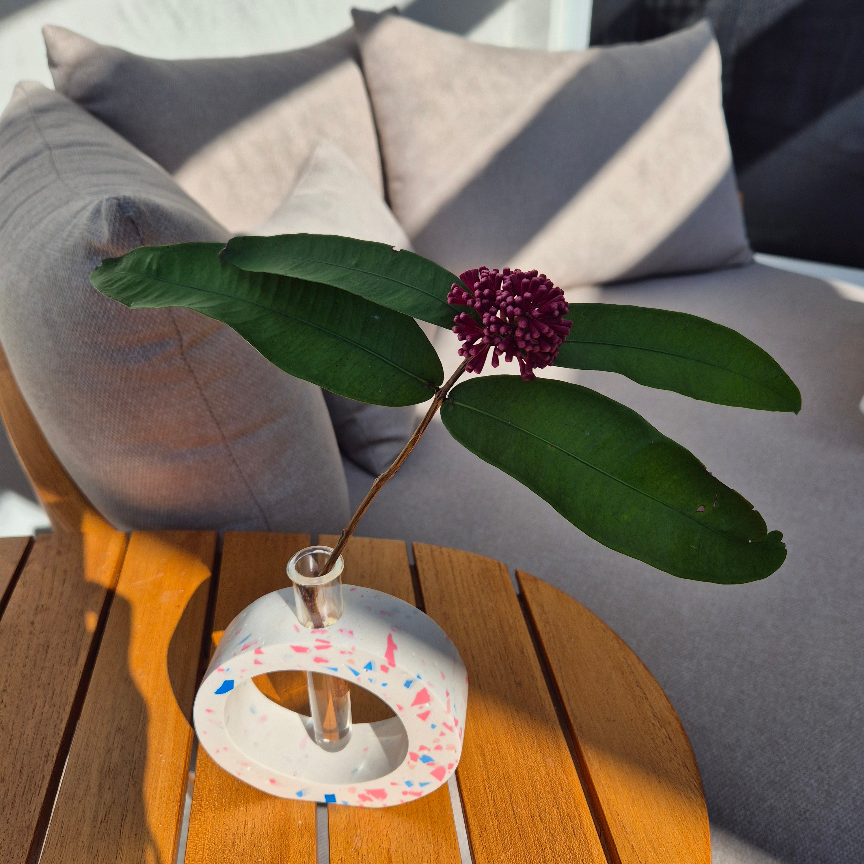 Pink and blue terrazzo concrete test tube single stem vase