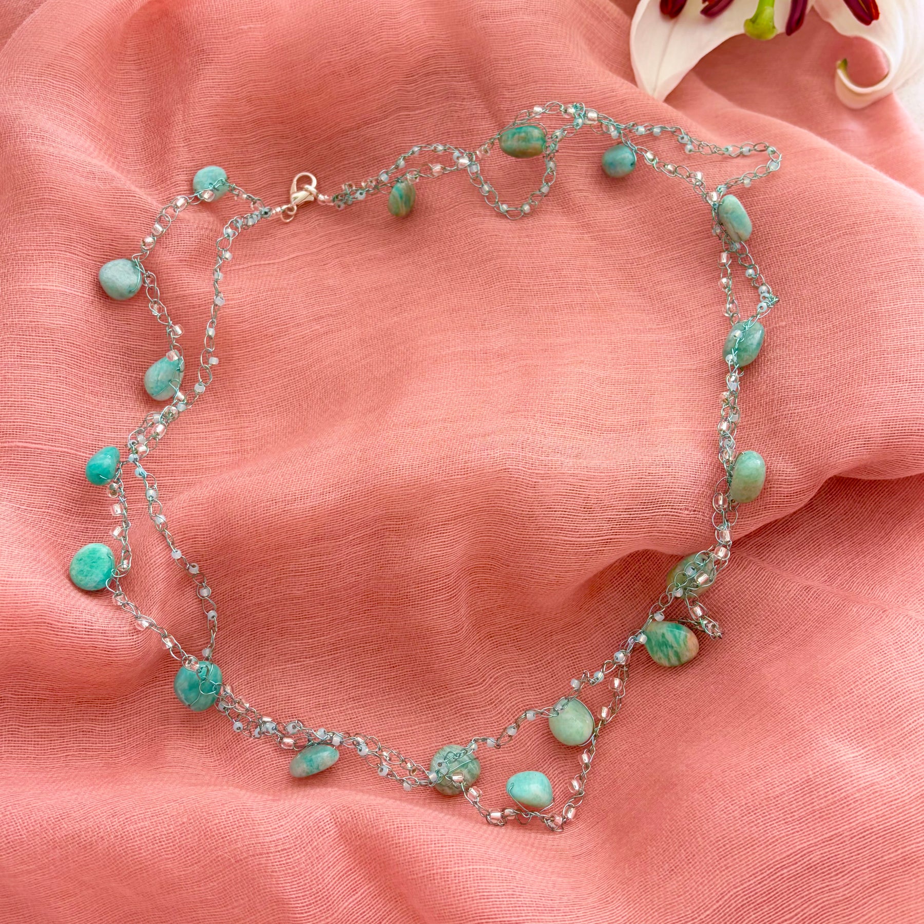Amazonite Double Crochet  Necklace “Ocean Breeze”