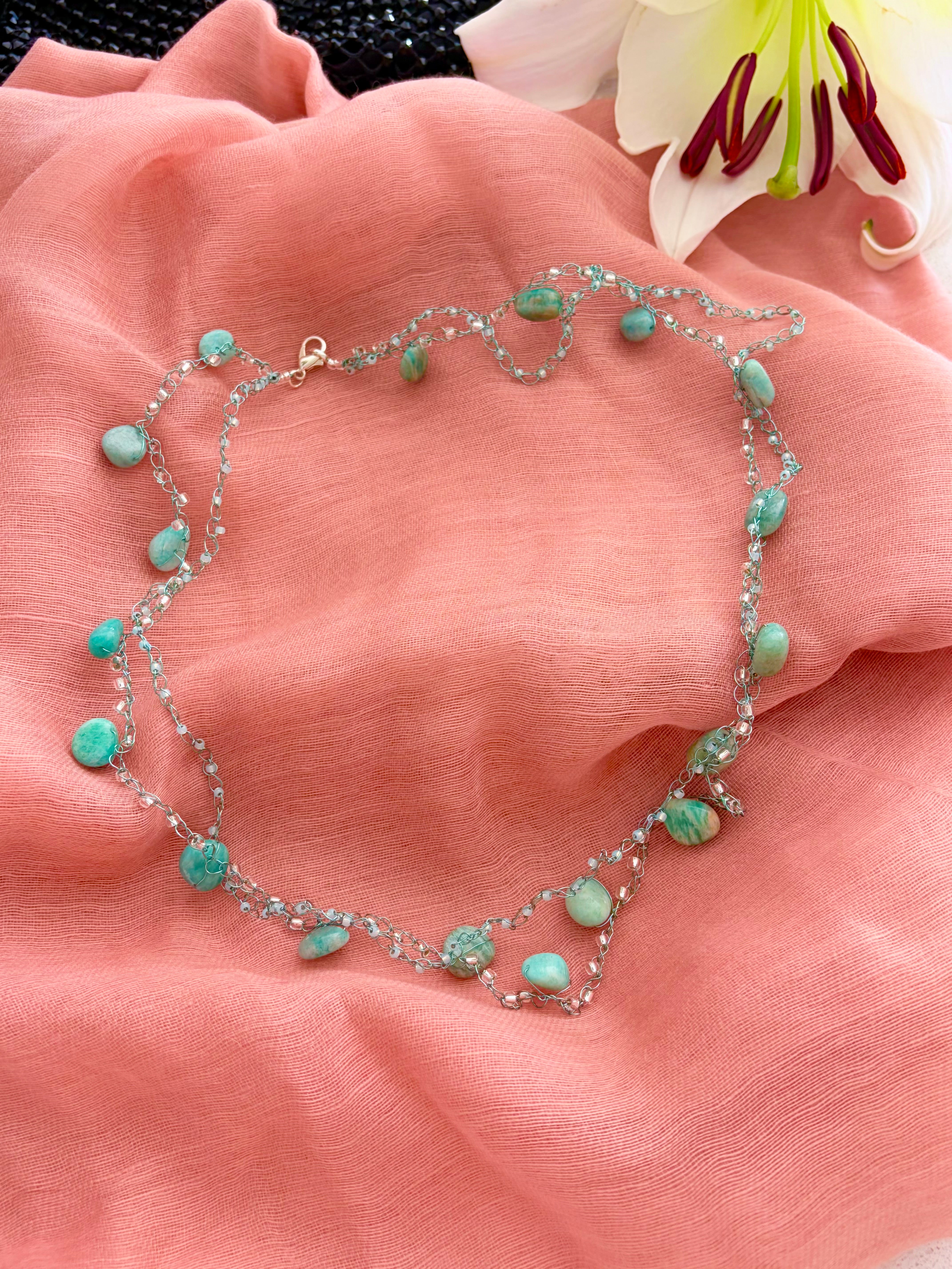 Amazonite Double Crochet  Necklace “Ocean Breeze”