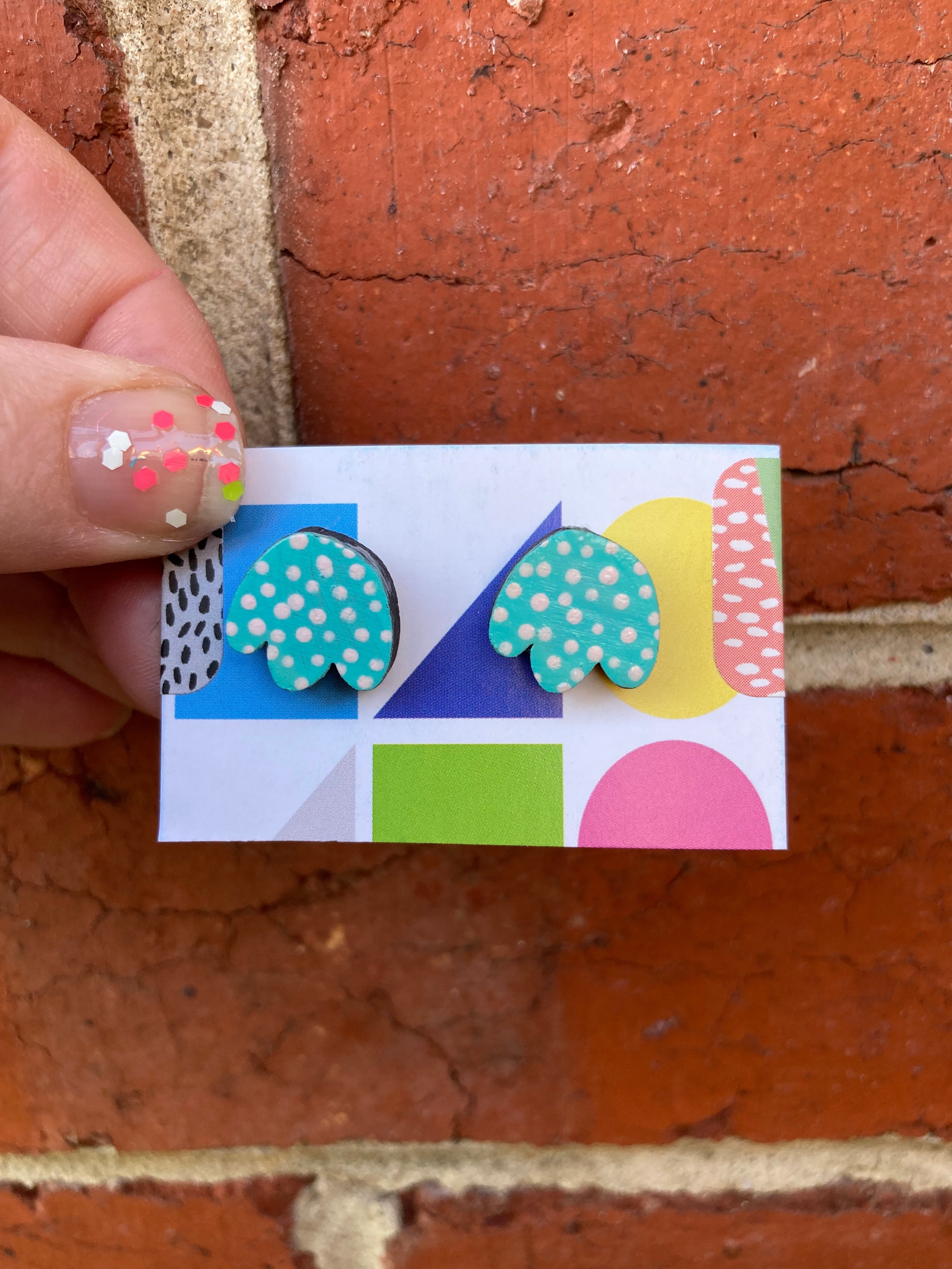 Hand painted Aqua spotty studs
