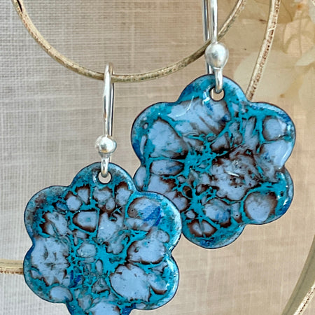 Blue flower earrings. Enamel earrings. Handmade