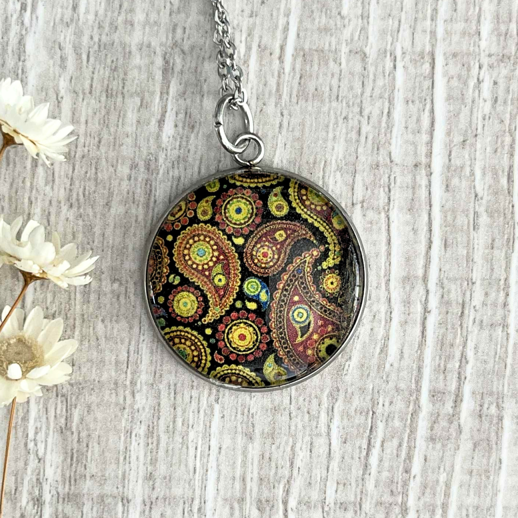 Handmade Swirling Paisley Motif Glass Pendant • Gift For the Colour Lover in Your Life!