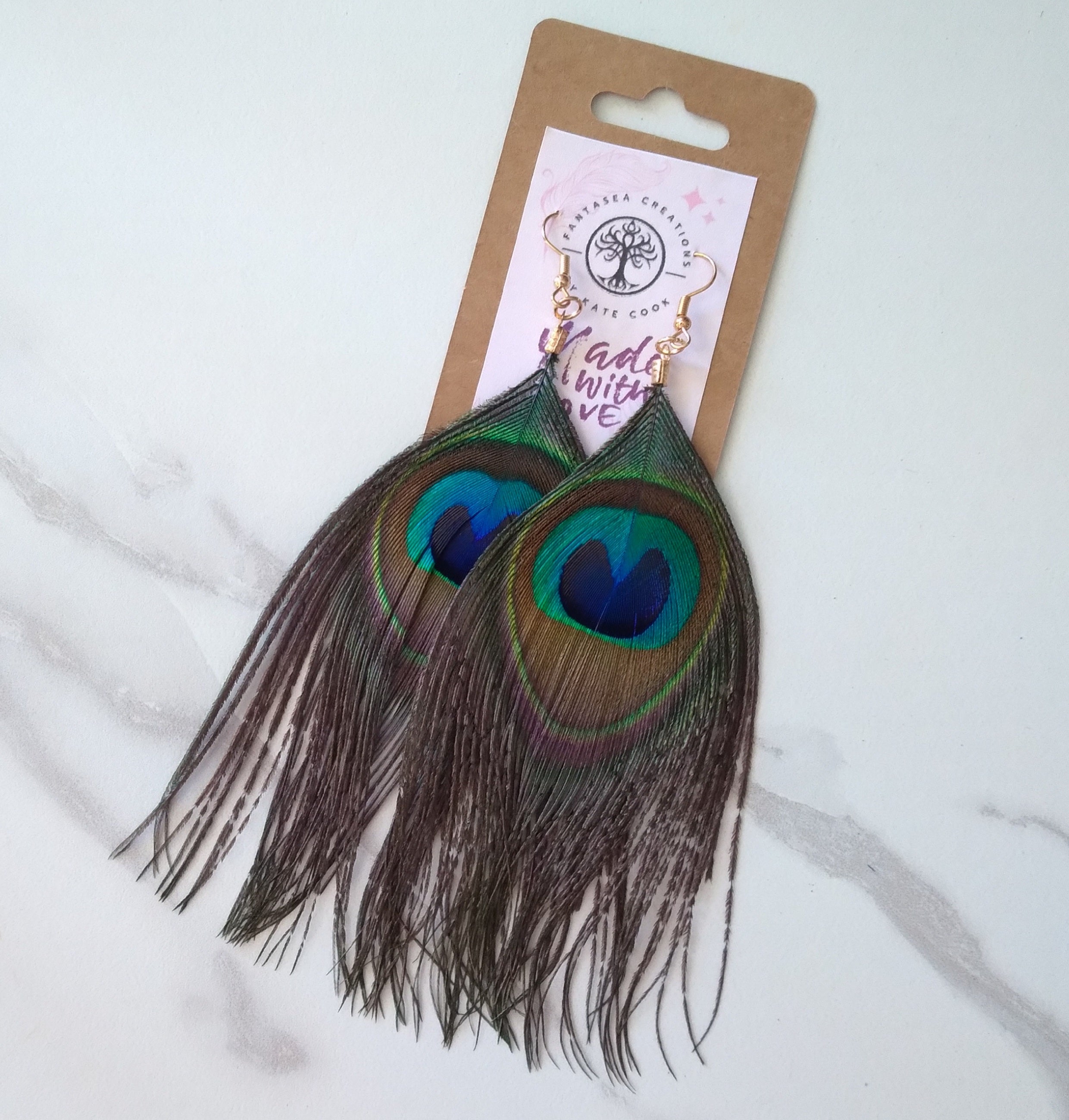 Handcrafted Peacock Feather Earrings – Boho Statement Earrings