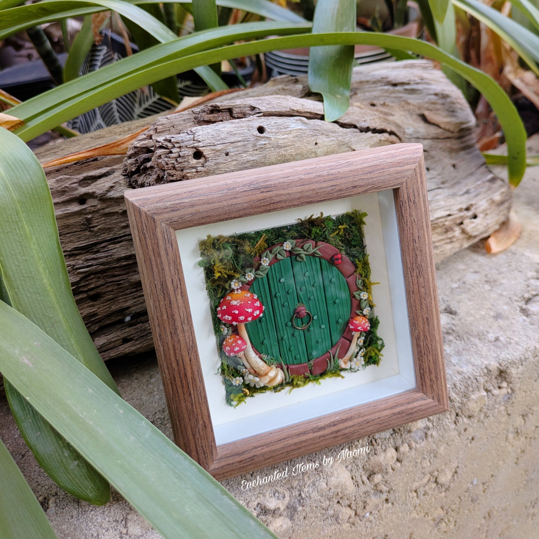 Enchanted Hobbit-Style Fairy Door displayed in a Shadow Box